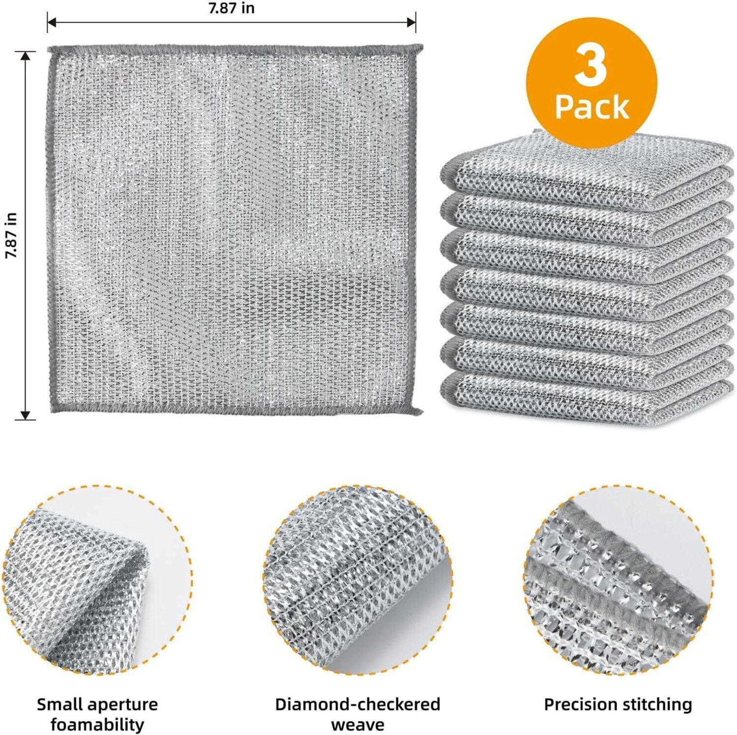 Image of Shreejee Pack of 3 Non Scratch Stainless Steel Wire cloth Dish Washing Scrub Pad cCx3.90 Dishwash Bar