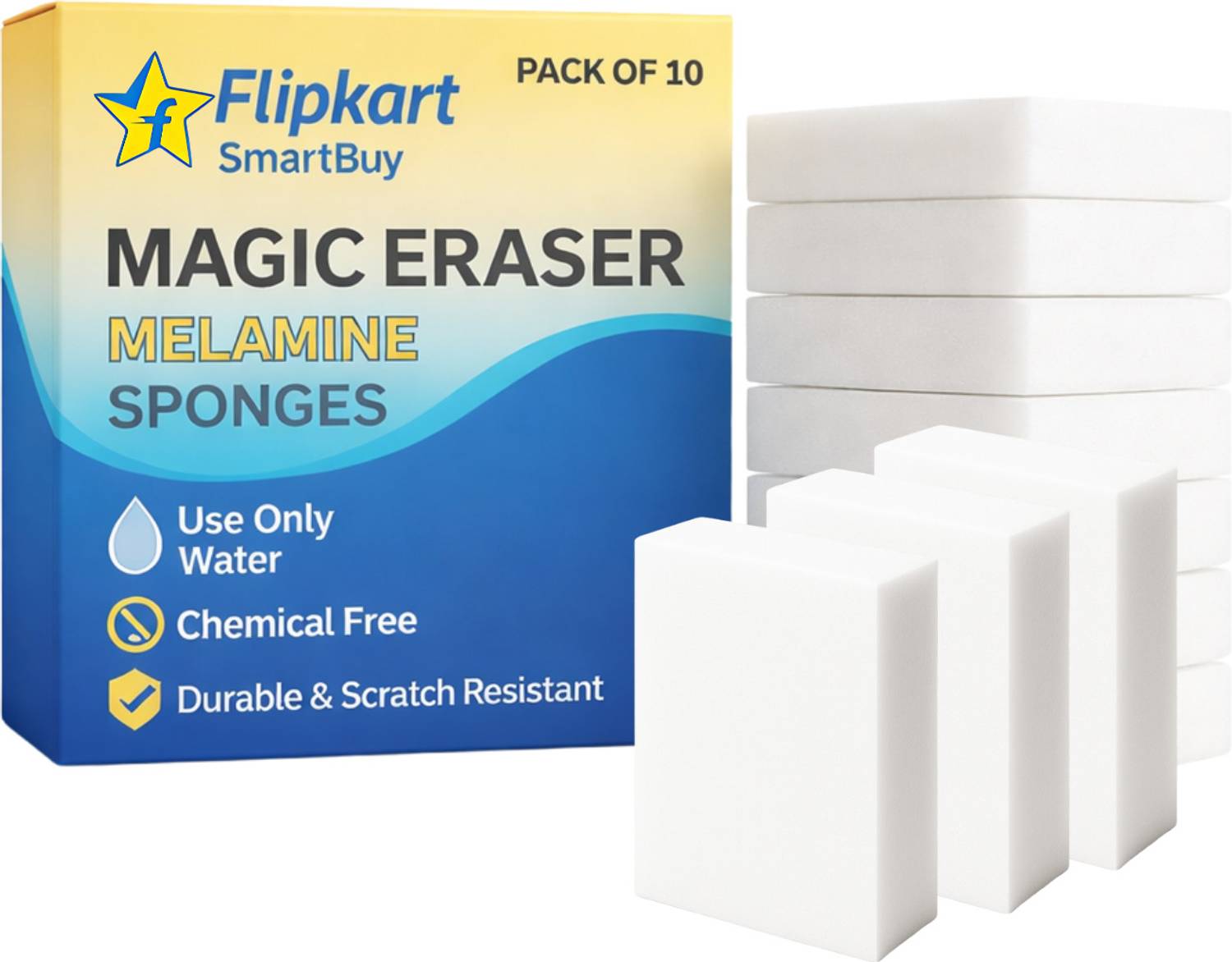Flipkart SmartBuy Magic Eraser Cleaning Sponge Multi Purpose Stain Remover Pads for Home & Kitchen Scrub Sponge — Cleaning Tools