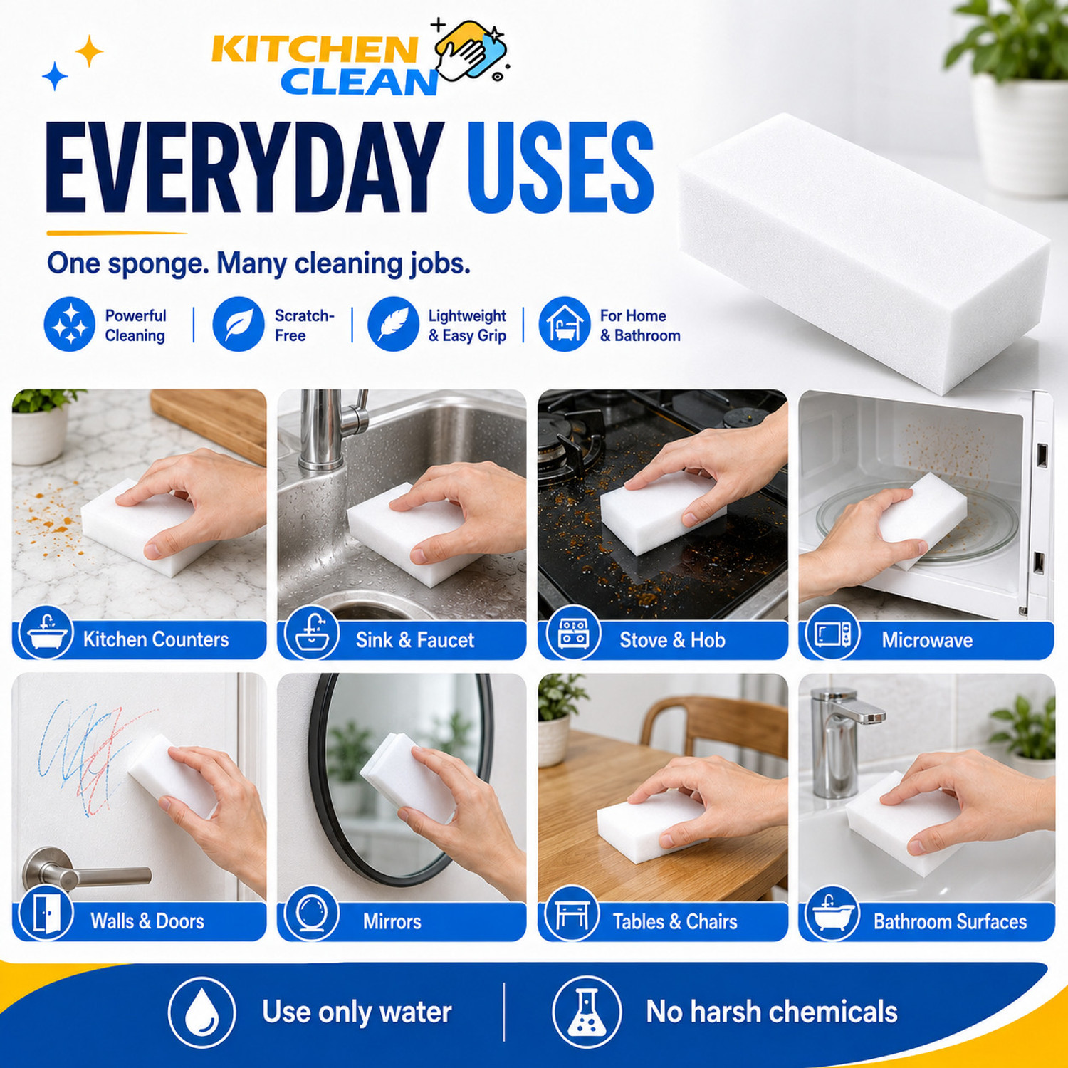Image of KITCHEN CLEAN Magic Eraser Sponge for Stain, Wall Pencil Marks and Lime Scale Remover Scrub Sponge