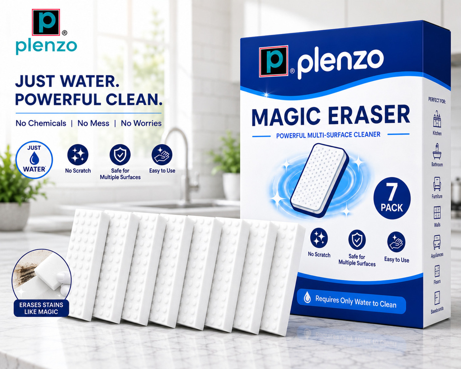 Image of Plenzo Magic Eraser Sponge Multi Surface Scrub Pad Scrub Sponge
