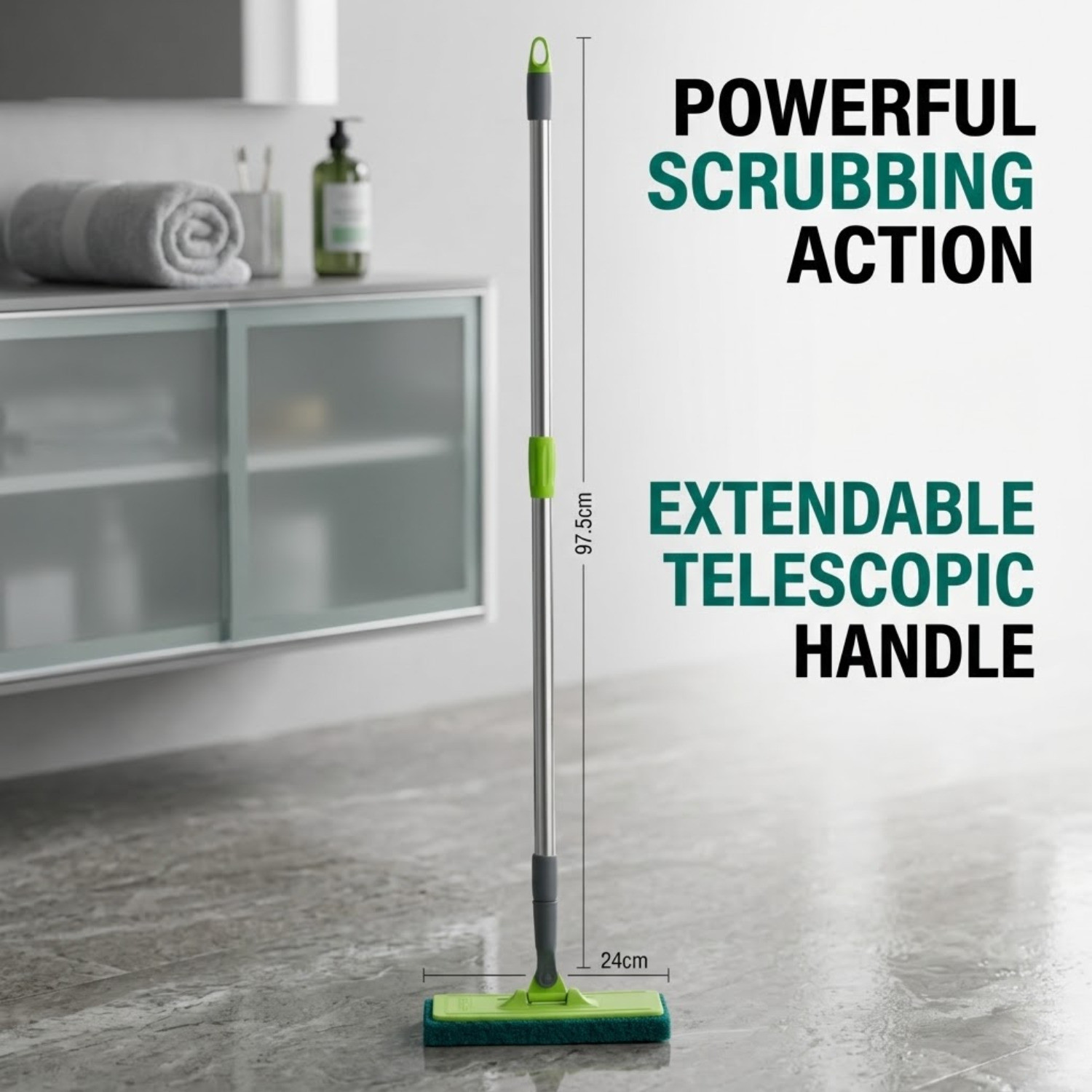 Image of PROCLEAN Scrubber Pad with Long Telescopic Handle for Floor Cleaning Scrub Sponge
