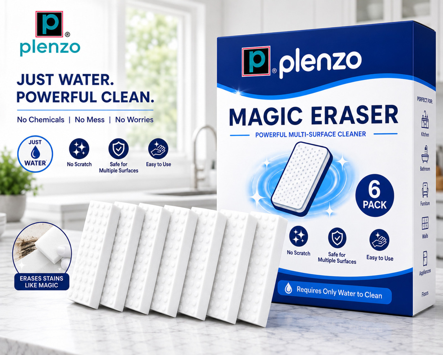 Image of Plenzo Magic Eraser Sponge Multi Surface Scrub Pad Scrub Sponge