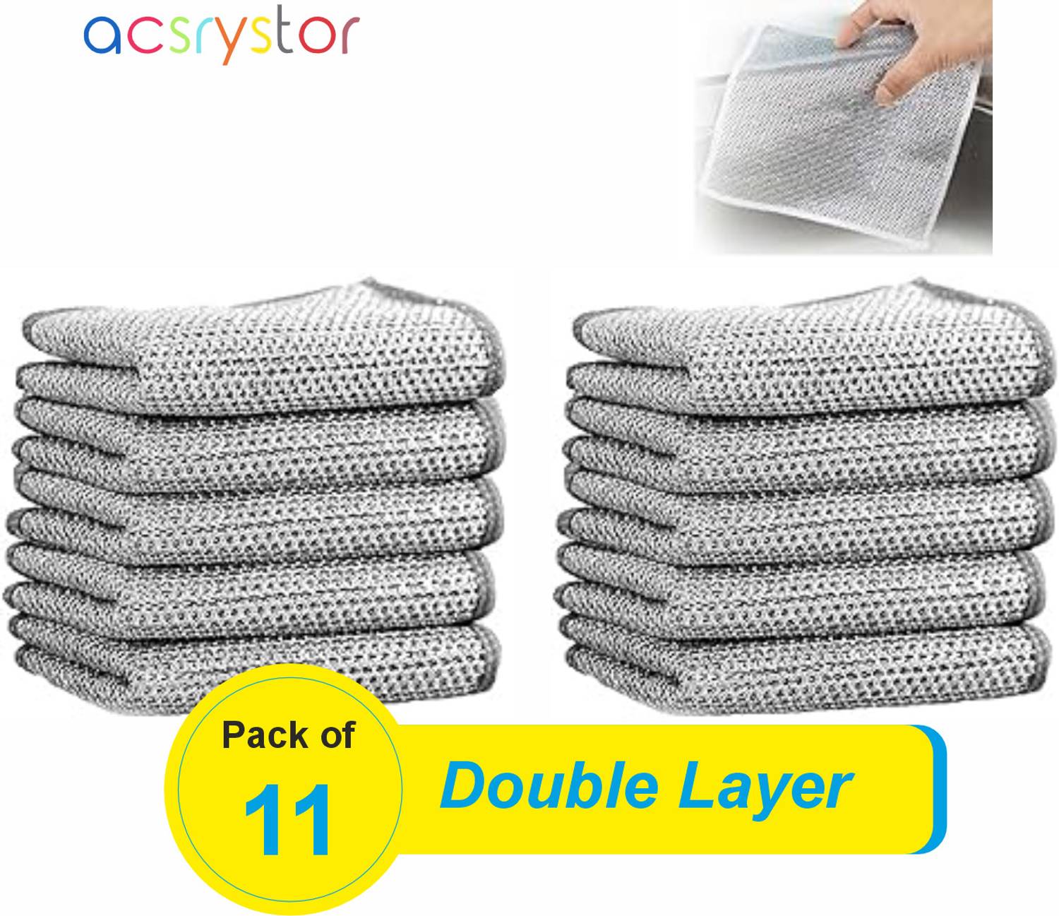 acsrystor 11 Pcs Double Layer Wire Dishwashing Rags For Scrubbing and Cleaning Dishes Scrub Pad