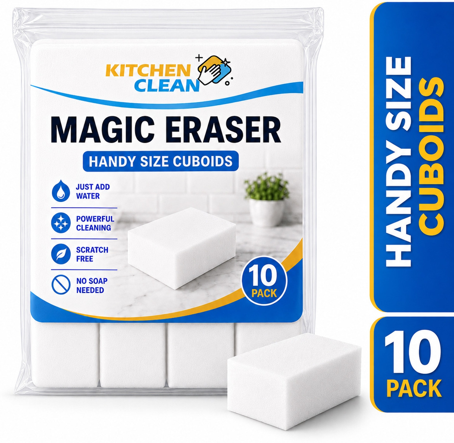 Image of KITCHEN CLEAN Magic Eraser Cuboid Wall Stain Lime Scale Hard Water Stain Remover Scrub Sponge