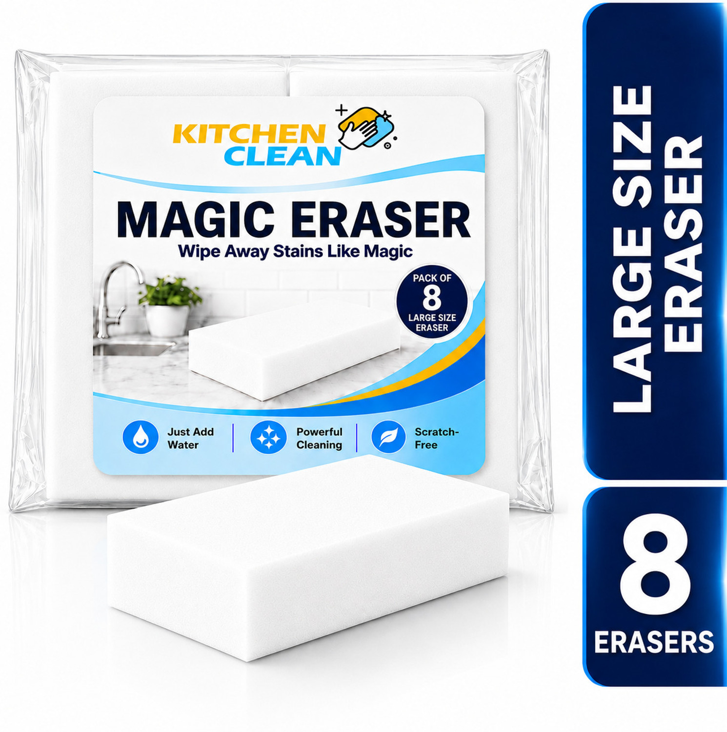 Image of KITCHEN CLEAN Magic Eraser Sponge for Stain, Wall Pencil Marks and Lime Scale Remover Scrub Sponge