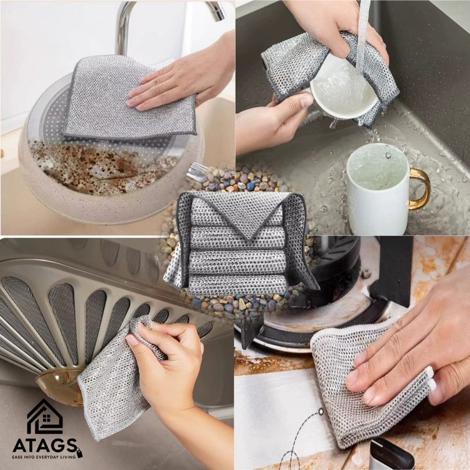 Image of Kapture Atags Cloth Kitchen Reusable Dishwashing Scrub Pad Stainless Steel Scrub