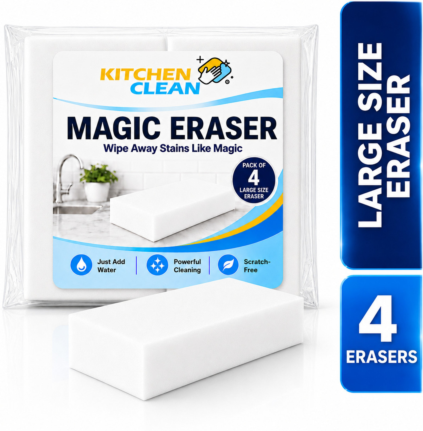 Image of KITCHEN CLEAN Magic Eraser Sponge for Stain, Wall Pencil Marks and Lime Scale Remover Scrub Sponge