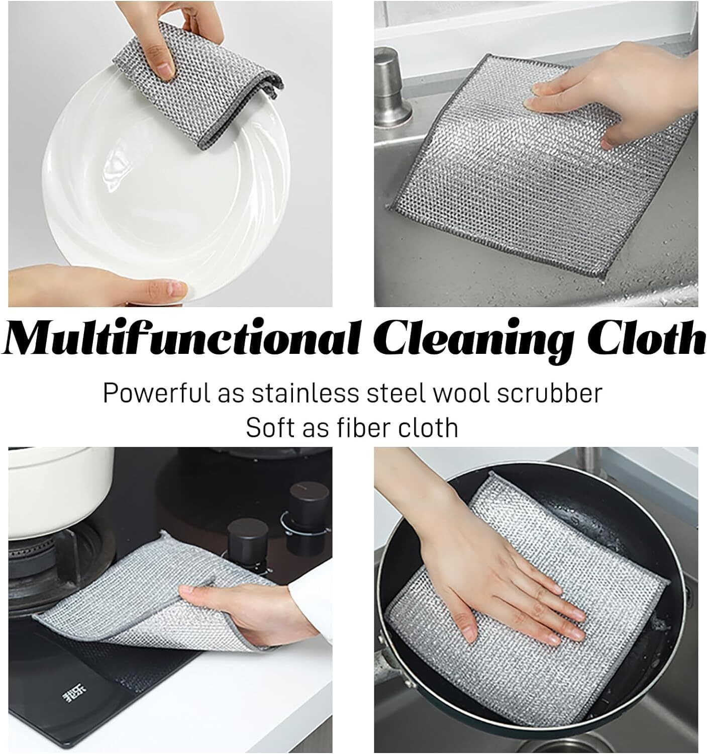 Image of Dwiza Enterprise Heavy Duty Non-Scratch Dish Scrubbers for Cleaning Dishes & Sinks (15 Units) Wet and Dry Stainless Steel, Microfiber Cleaning Cloth