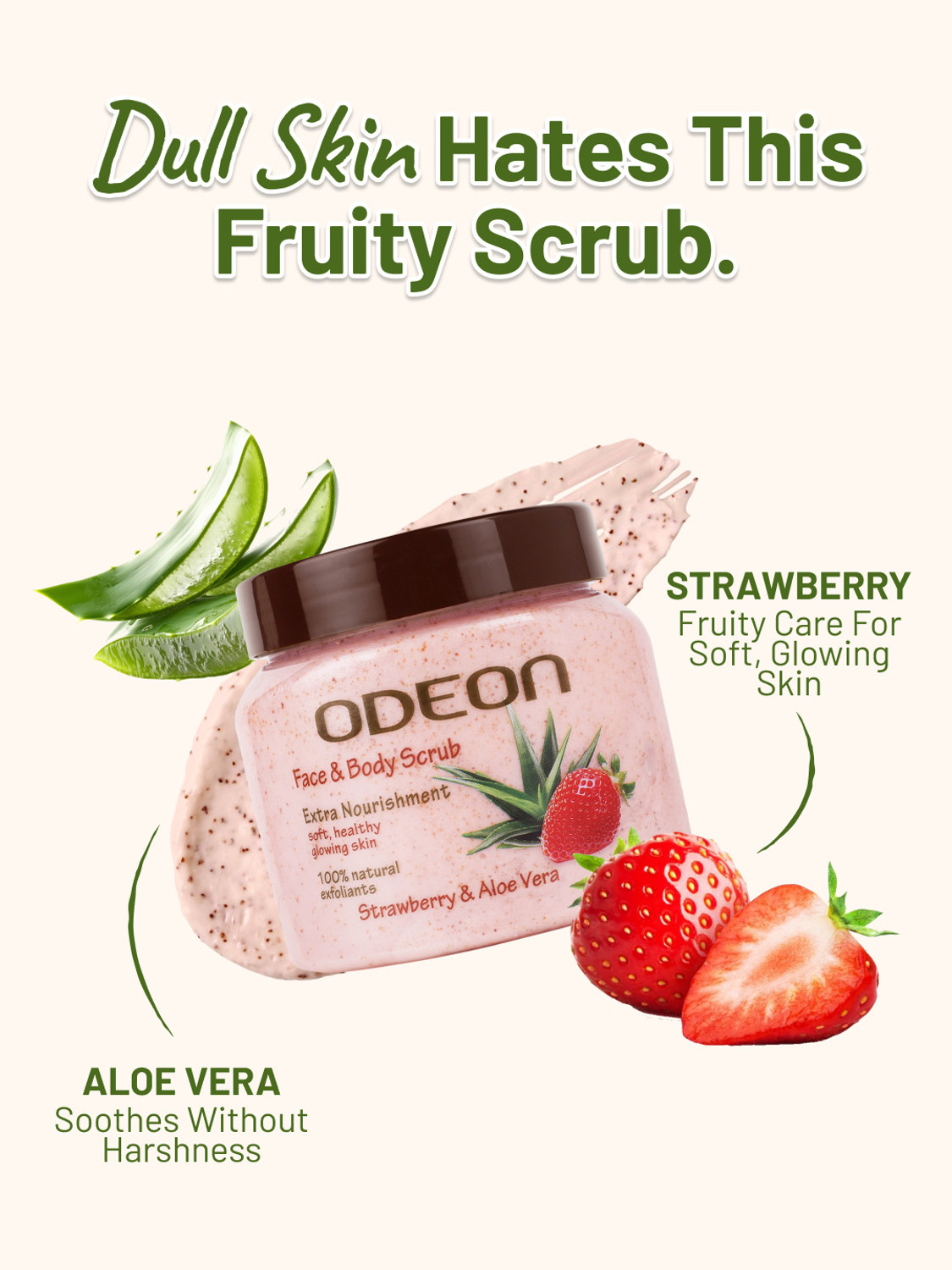 Image of ODEON Strawberry & Aloe Vera Face and Body Scrub|For Extra Nourishment Scrub