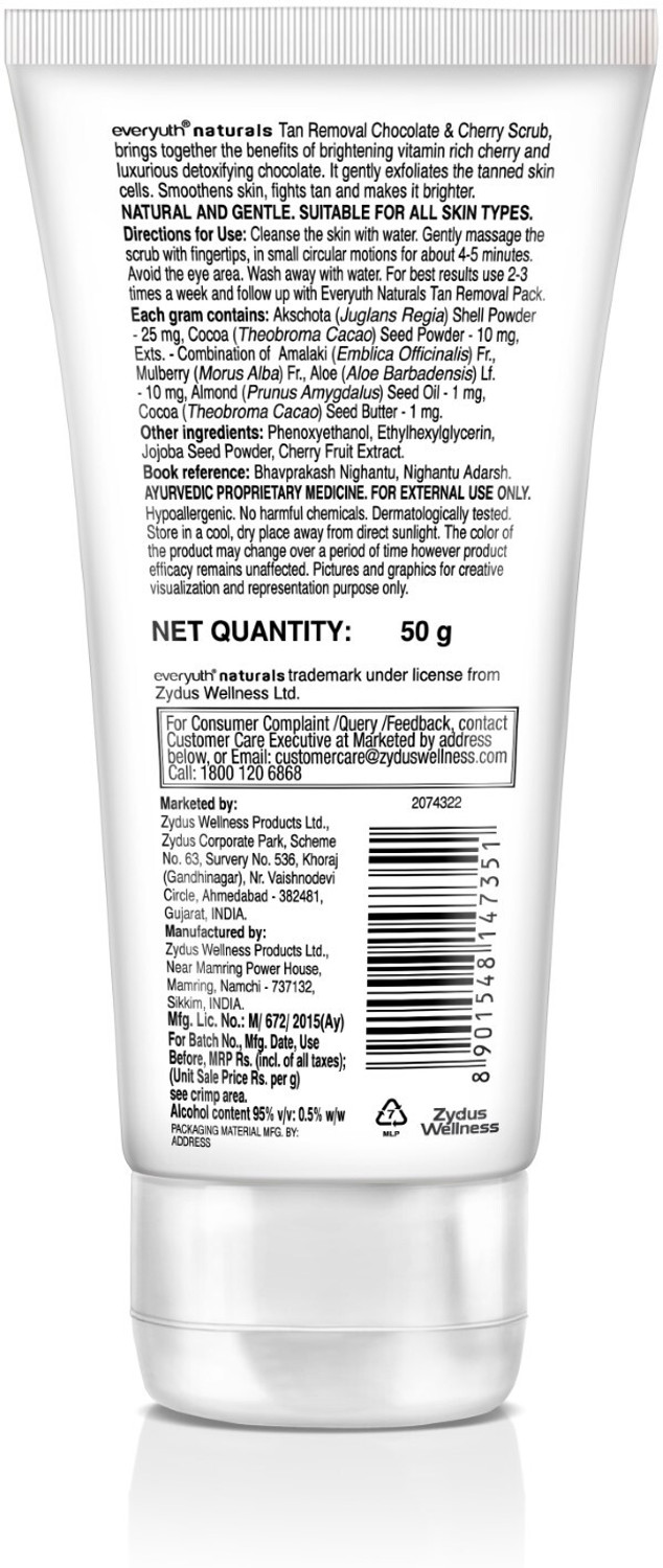 Image of Everyuth Naturals Tan Removal Chocolate & Cherry De tan, Detoxify & Cleanse Paraben Free Scrub