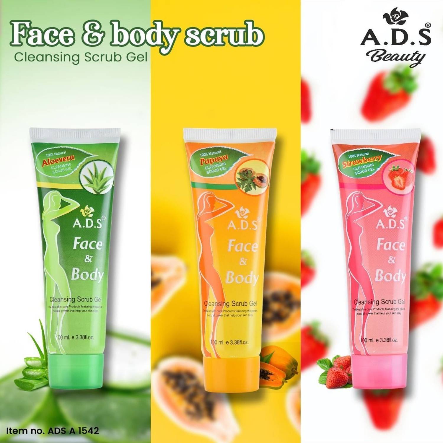 ads Face And Body Cleansing Alovera, Papaya & Strawberry Scrub Gel-D71 Scrub