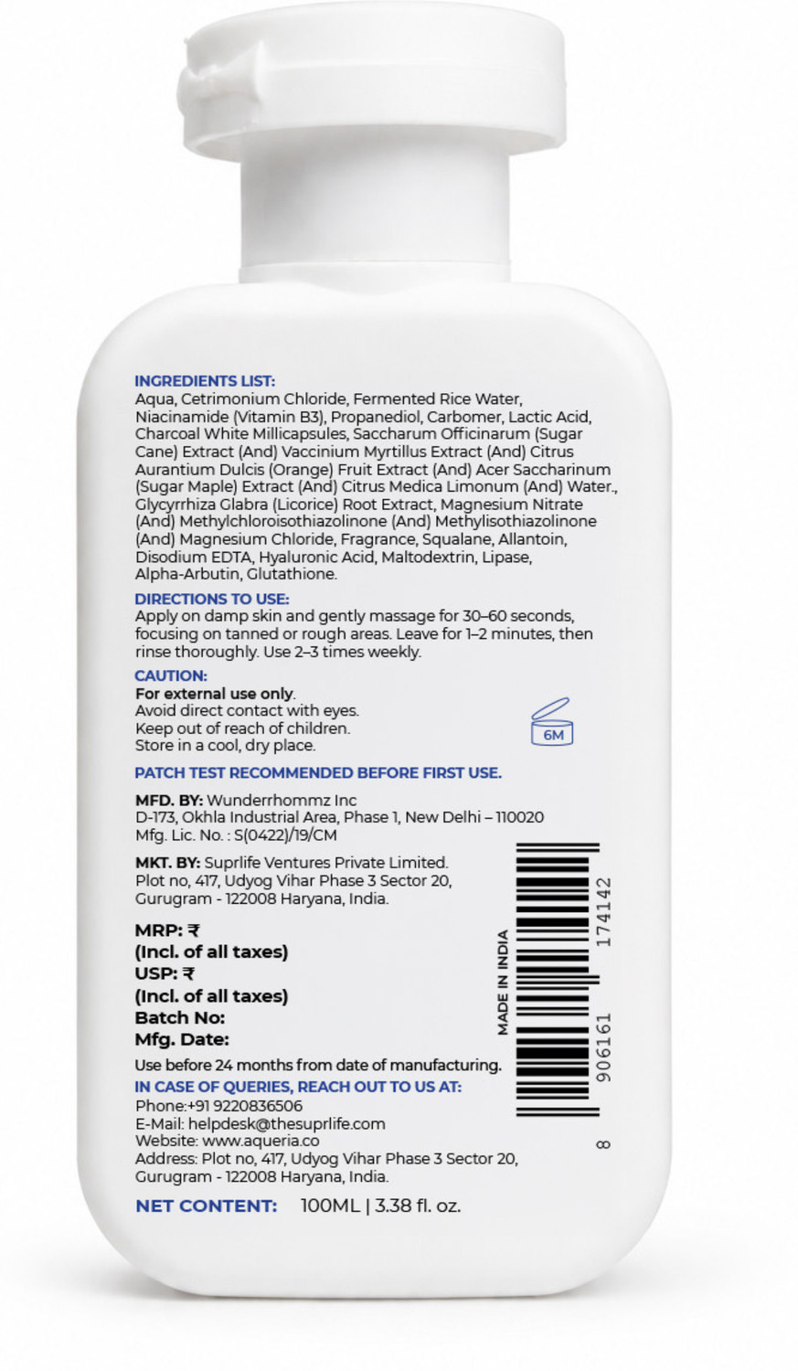 Image of Aqueria De-Tan Peel Shot with Niacinamide, Rice Water & Lactic Acid Scrub