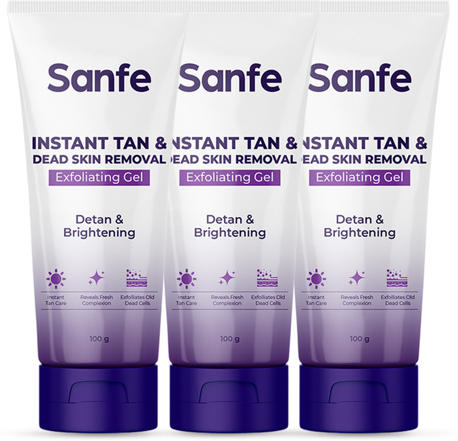 Image of Sanfe Instant Tan & Dead Skin Removal Exfoliating Gel - Pack of 3 | Detan Pack Scrub