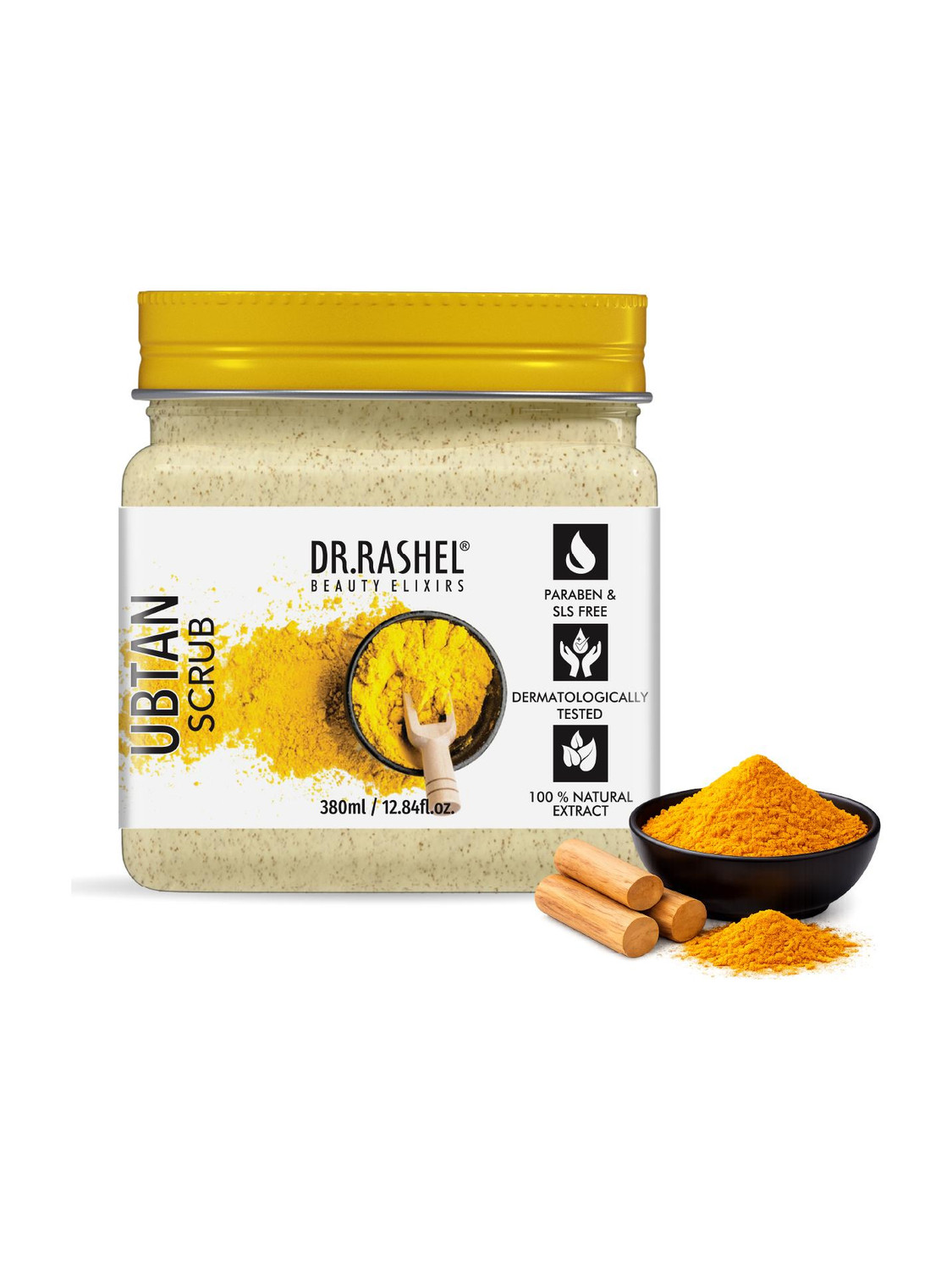 Image of DR.RASHEL Ubtan Scrub For Face & Body with Sandal, Saffron & Turmeric | Tan Removal Scrub