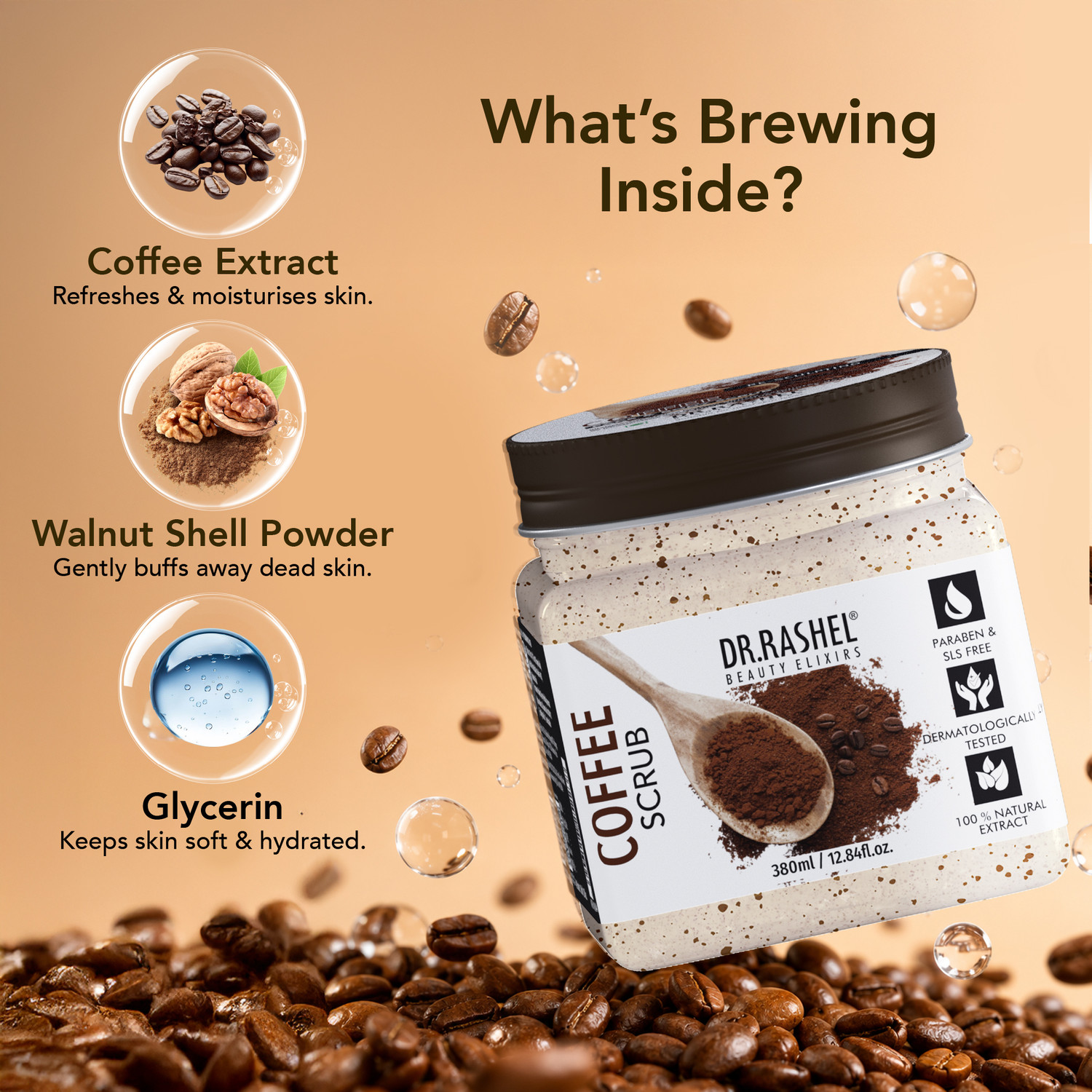 Image of DR.RASHEL Coffee Scrub For Face & Body with Coffee Extracts & Vitamins | Skin Revitalizing Scrub