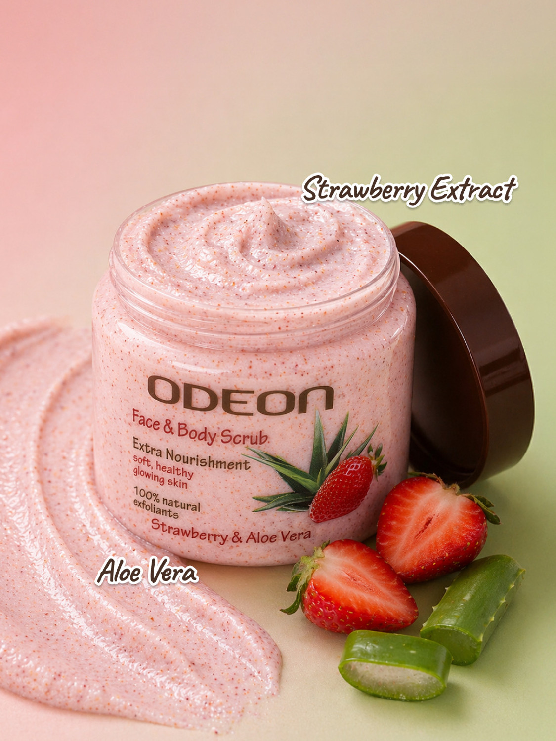 Image of ODEON Strawberry & Aloe Vera Face and Body Scrub|For Extra Nourishment Scrub