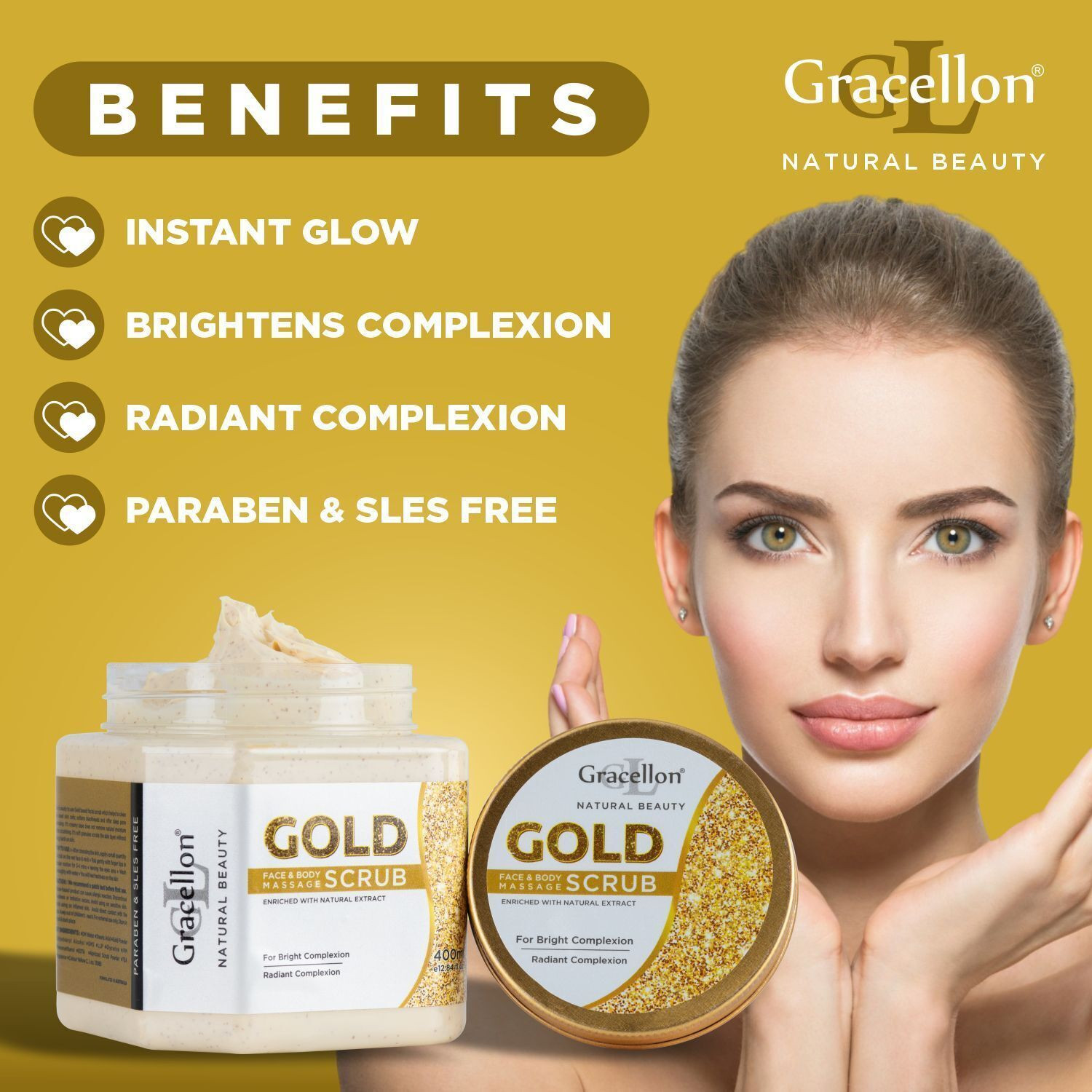 Image of Gracellon Gold Face and Body Massage Scrub | Instant Glow Scrub