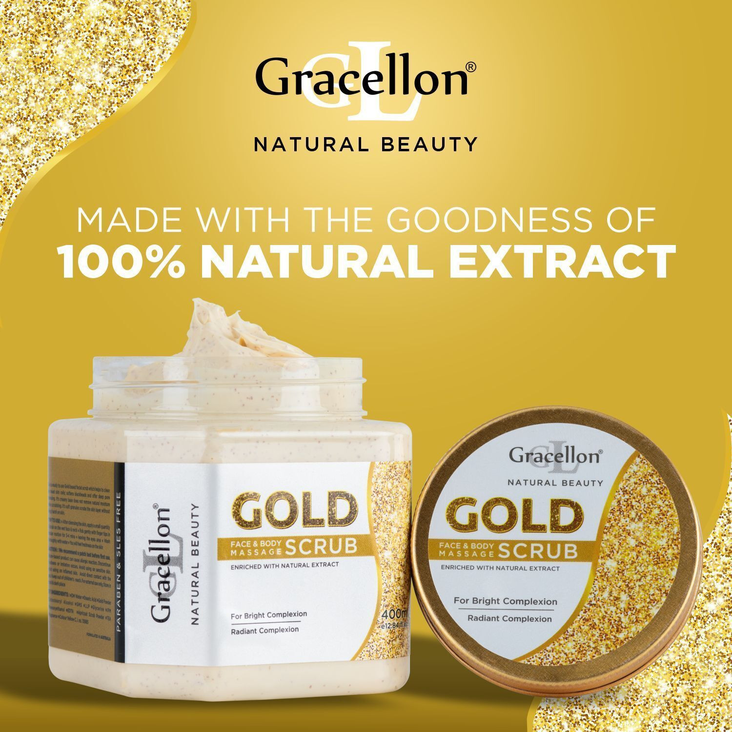 Image of Gracellon Gold Face and Body Massage Scrub | Instant Glow Scrub