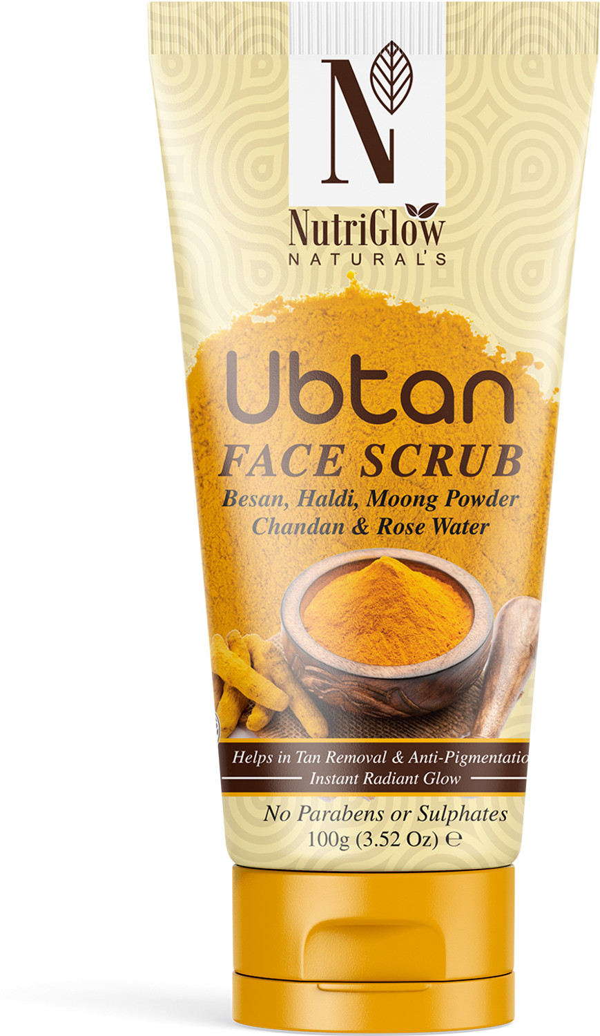 Image of NutriGlow NATURAL'S Ubtan Face & Body Scrub with Besan, Moong Powder for Tan Removal, 100g Scrub