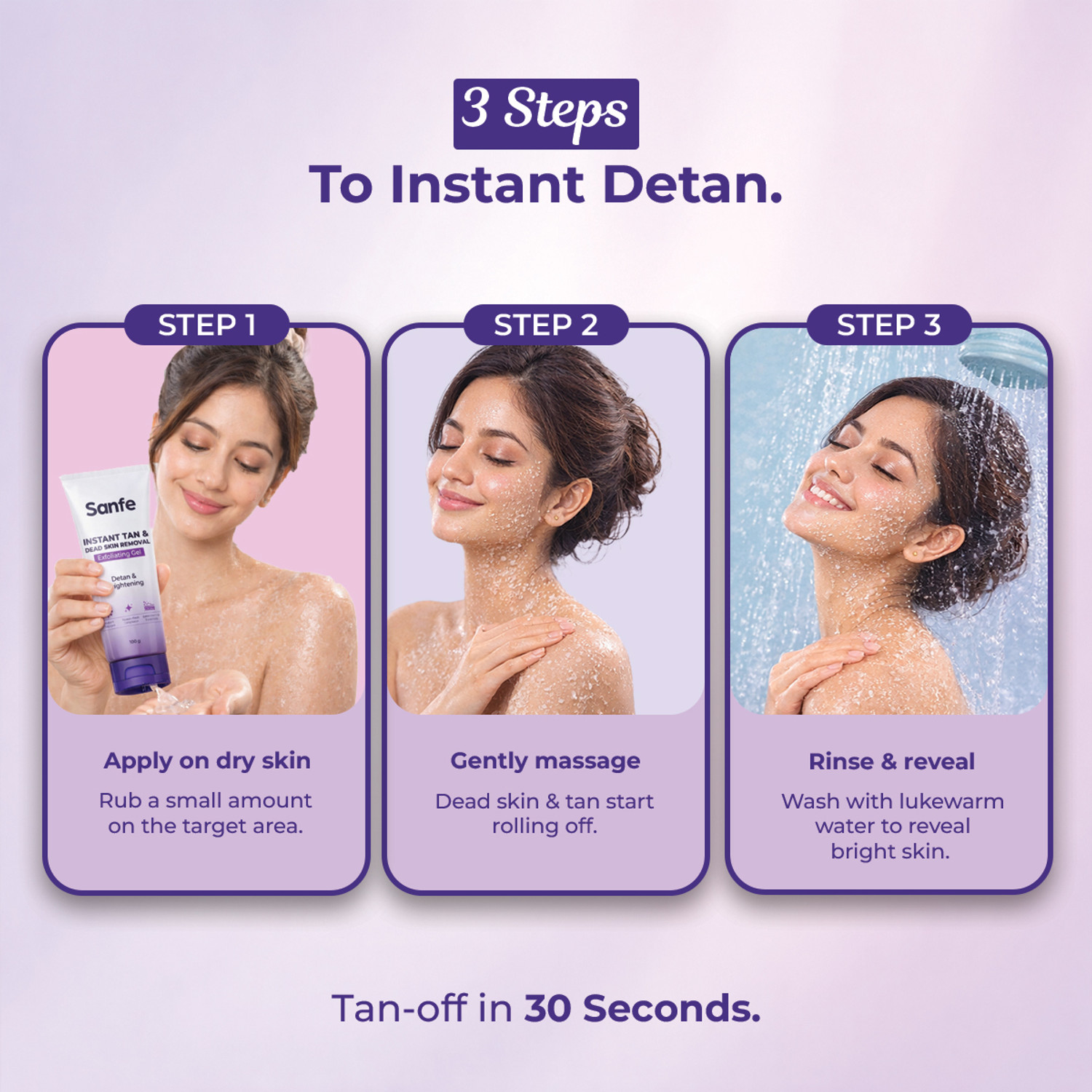 Image of Sanfe Instant Tan & Dead Skin Removal Exfoliating Gel - Pack of 3 | Detan Pack Scrub