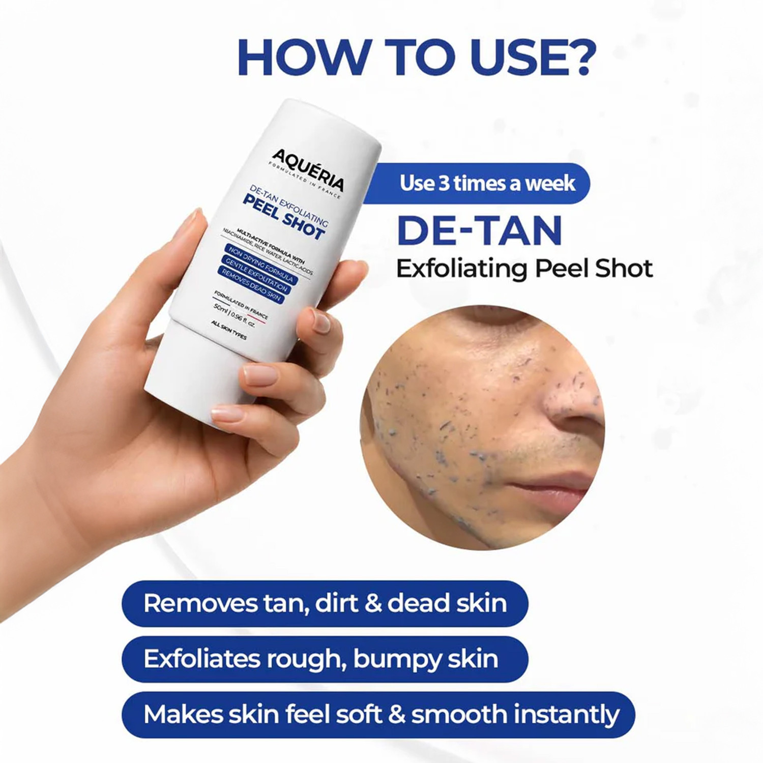 Image of Aqueria De-Tan Peel Shot with Niacinamide, Rice Water & Lactic Acid Scrub