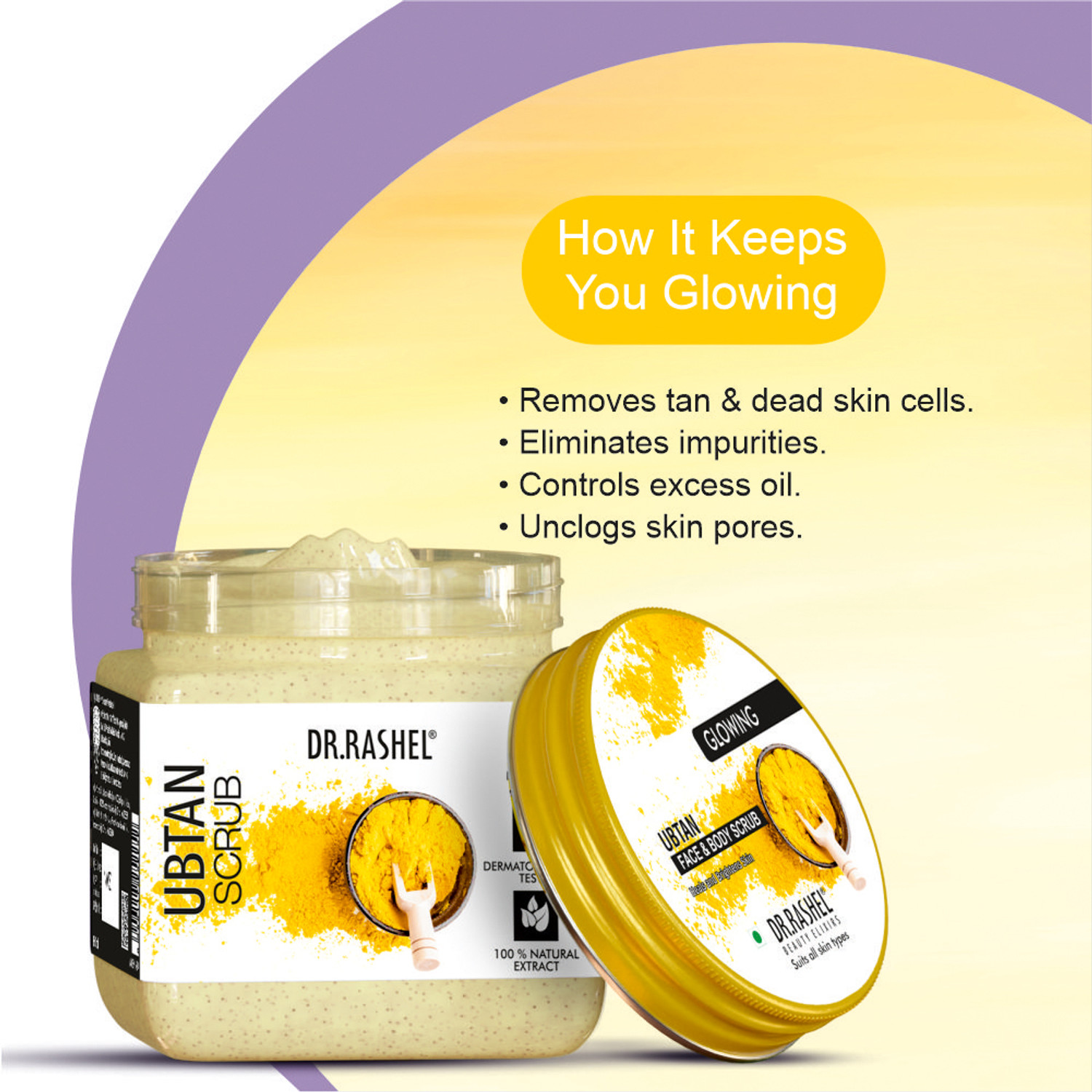 Image of DR.RASHEL Ubtan Scrub For Face & Body with Sandal, Saffron & Turmeric | Tan Removal Scrub