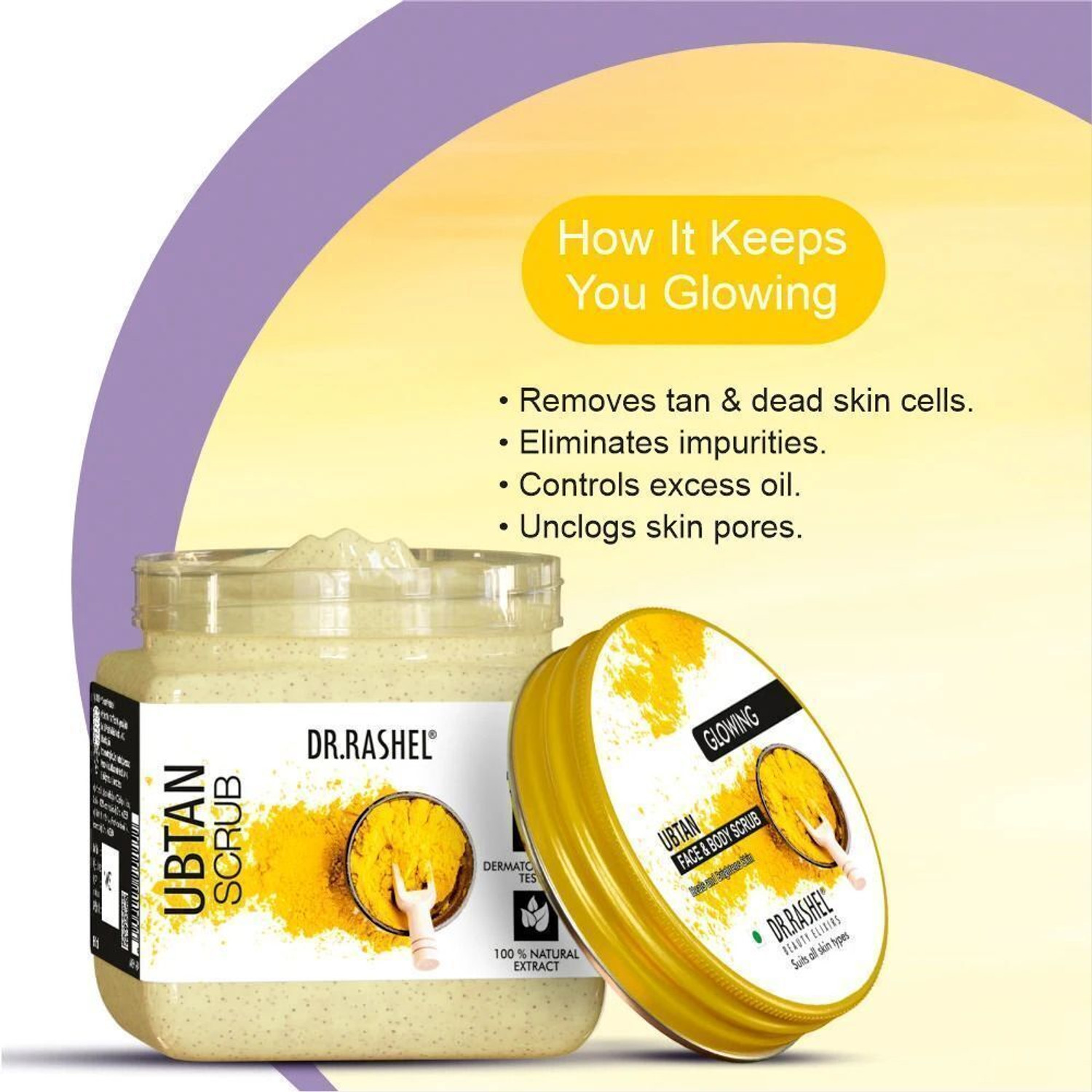 Image of DR.RASHEL Ubtan Scrub For Face & Body with Sandal, Saffron & Turmeric | Tan Removal Scrub
