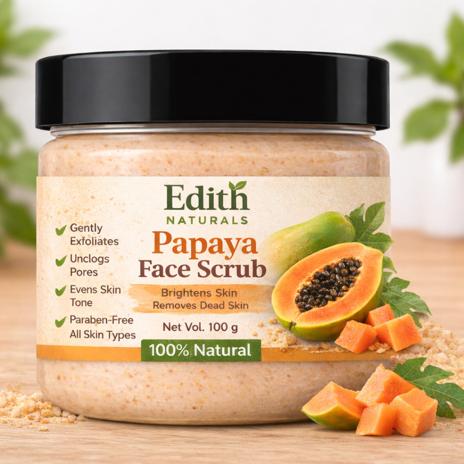 Image of EDITH NATURALS Papaya Face Scrub Gently Exfoliates | Unclogs Pores | Brightens Skin Scrub