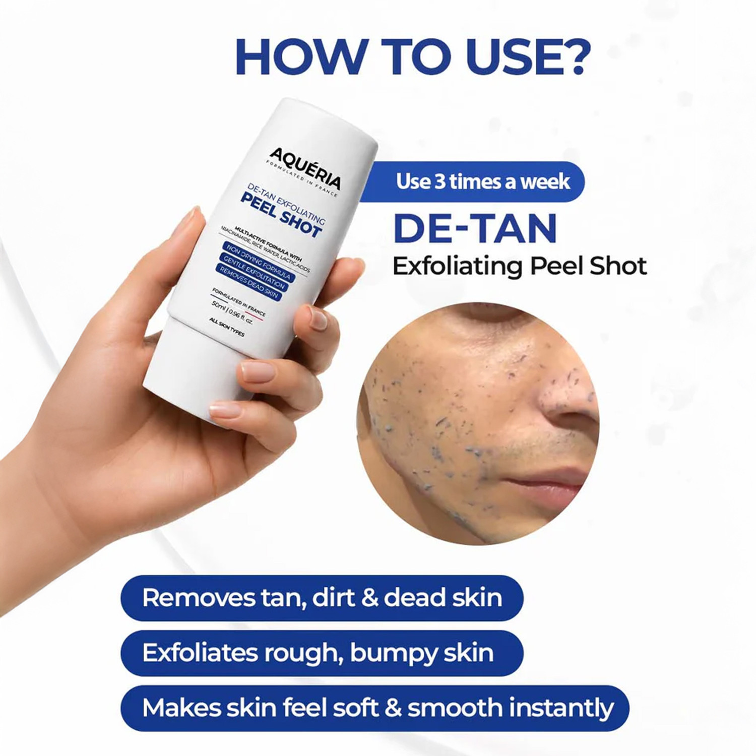 Image of Aqueria De-Tan Peel Shot with Niacinamide, Rice Water & Lactic Acid Tan Removal Scrub