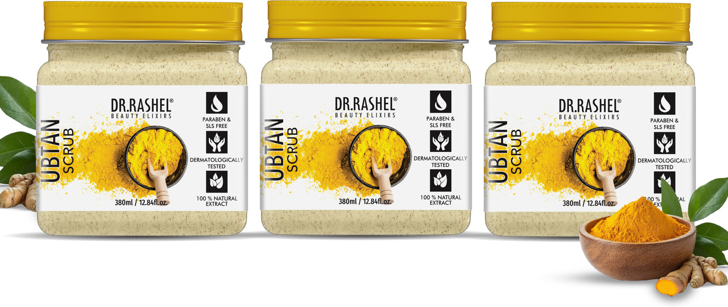 Image of DR.RASHEL Ubtan Scrub For Face & Body with Sandal, Saffron & Turmeric | Tan Removal Scrub