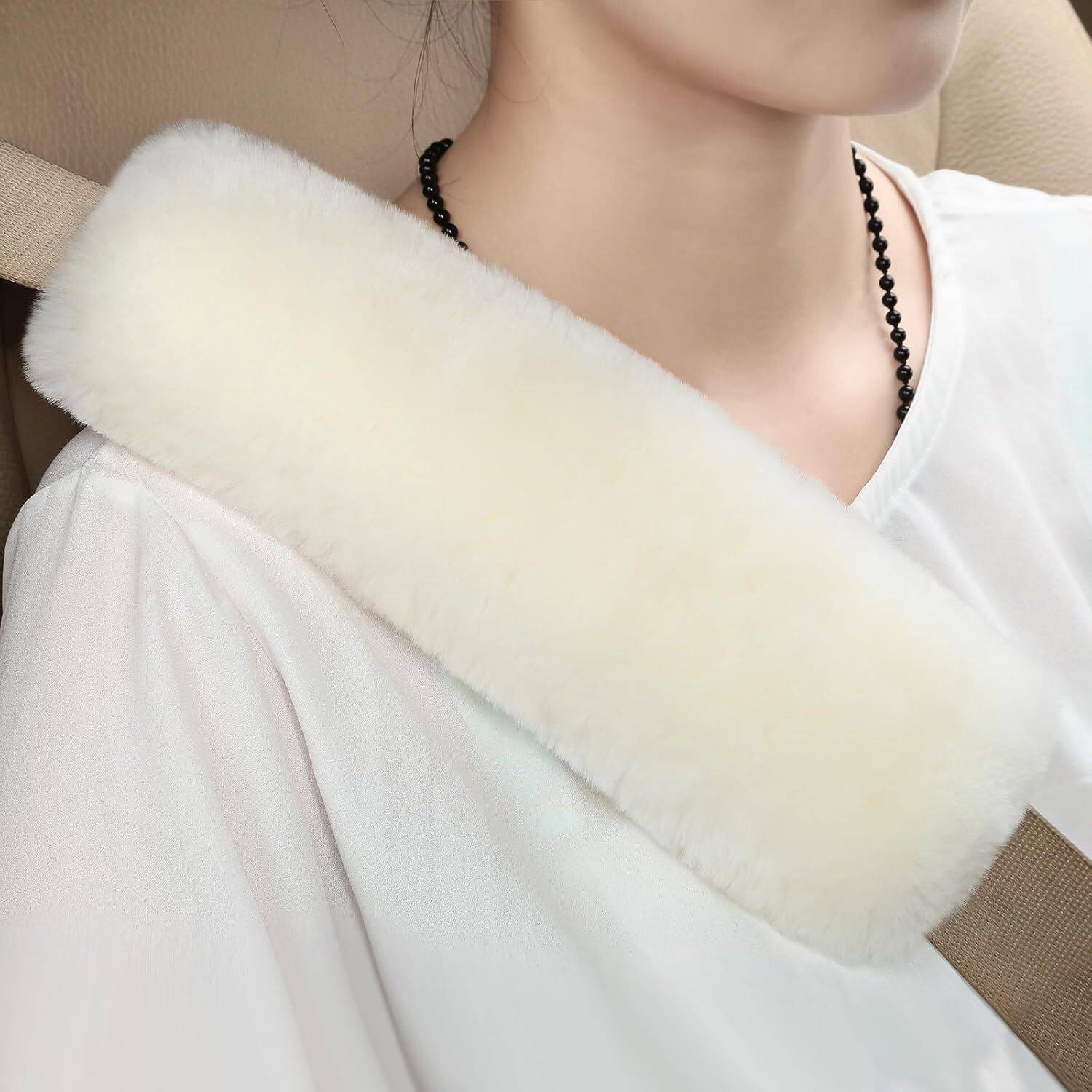 aeTHEric 2pc Soft Genuine Sheepskin Wool Auto Seat Belt Cover Compatible with All Cars Seat Belt Cover