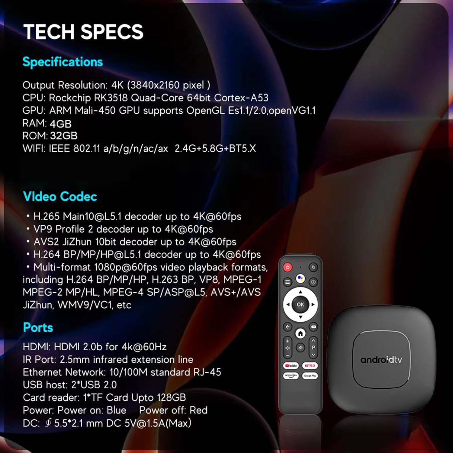 Image of DIVYE Q2 Android TV Box 4K Smart TV Box 4GB RAM + 32GB Storage Media Streaming Device