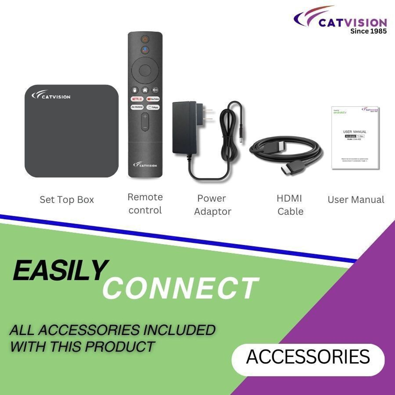 Image of Catvision Android TV Box | 4GB /32GB | Dual Band Wi-Fi | 4K HDR | Bluetooth Voice Remote | Media Streaming Device
