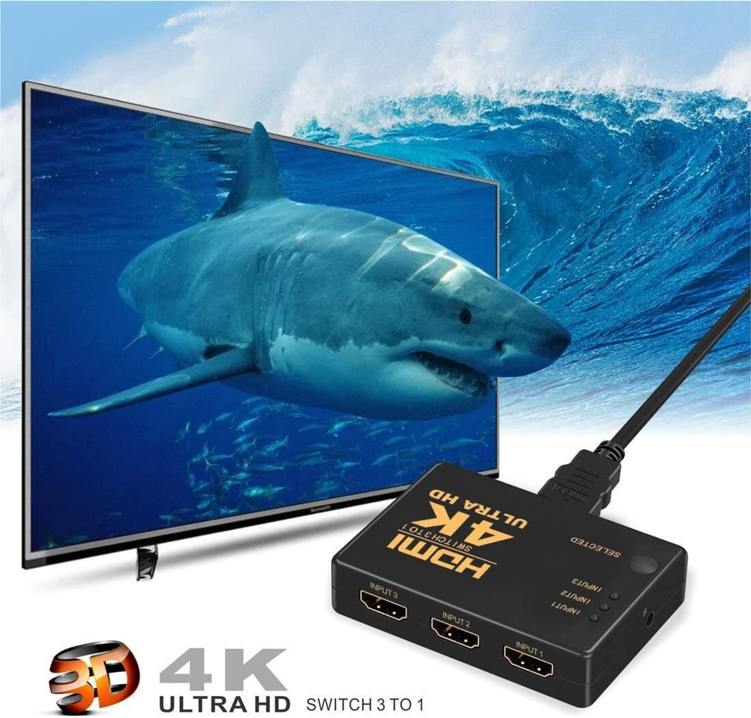 Image of Mak World TV-out Cable 3 Port HDMI Switch Box Switcher 3 in 1 Out, Supports 3D 1080P