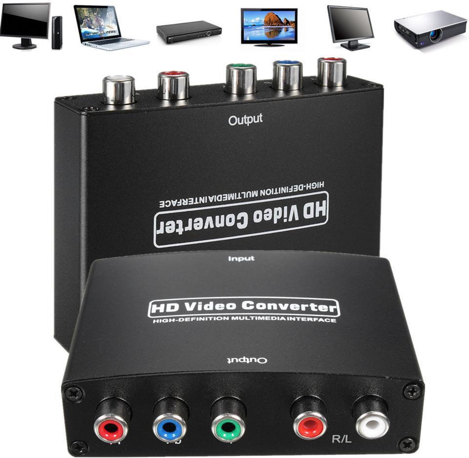 Image of microware HD 1080P HDMI to 5 RCA RGB Component YPbPr Video R /L Audio Converter Adapter Media Streaming Device (Black)