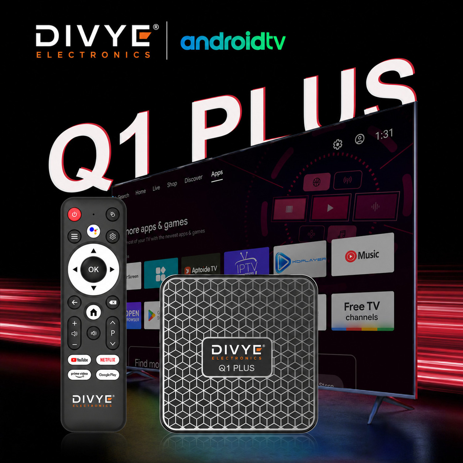 Image of DIVYE Q1 Plus Android Box H313 4GB RAM 32GB ROM Quad-core WiFi 2.4GHz Support 4K H.265 Media Streaming Device