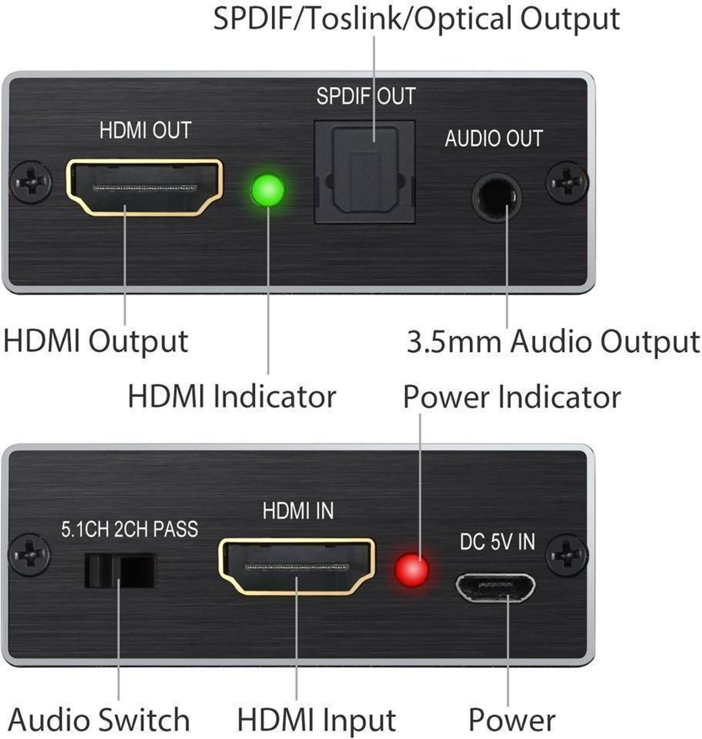 Image of microware HDMI Audio Extractor Converter HDMI to Optical Toslink SPDIF Media Streaming Device