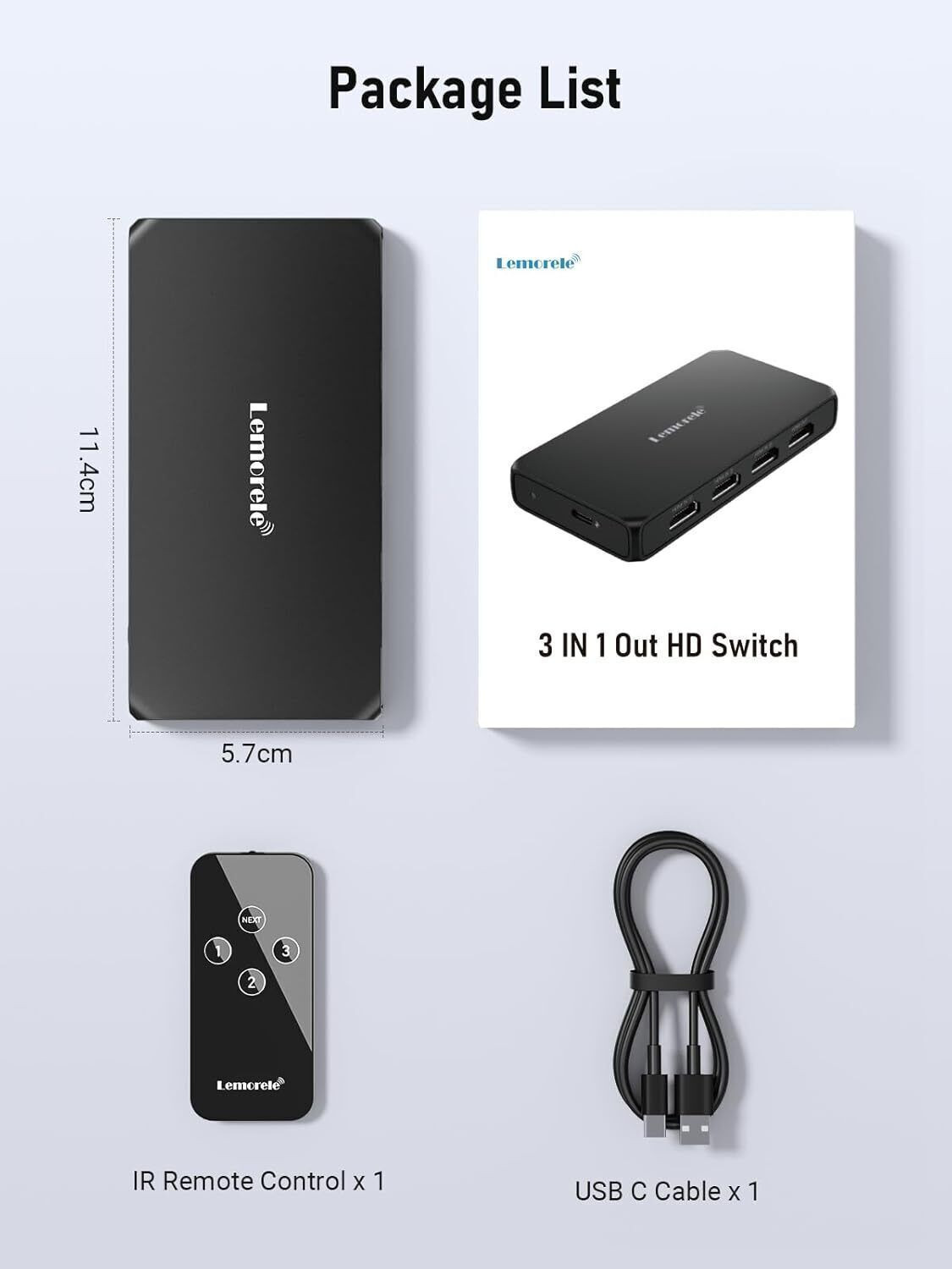 Image of Lemorele 4K HDMI Switch 3 in 1 Out HDMI Splitte Triple Selector with Remote Control G99 Media Streaming Device