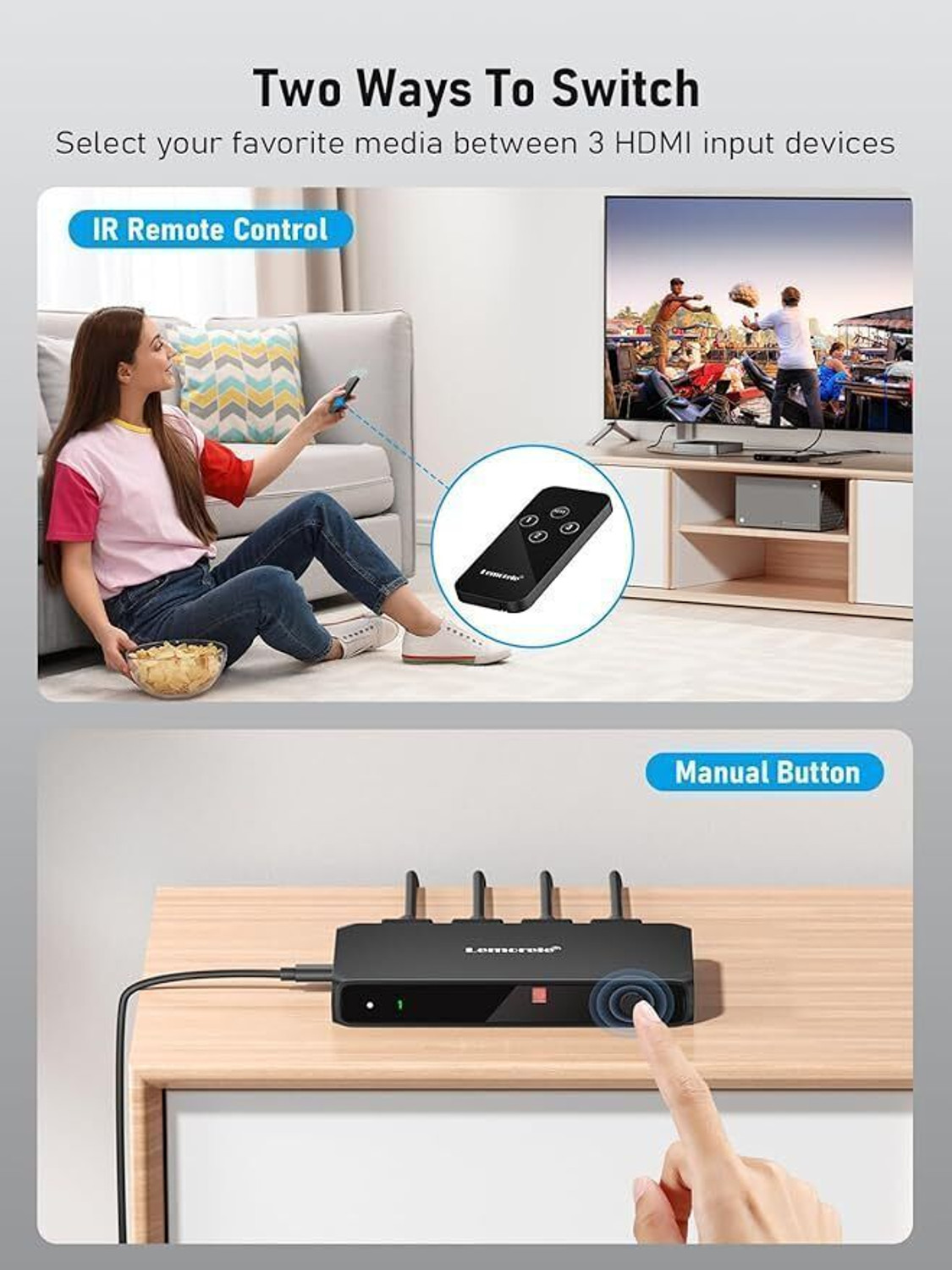Image of Lemorele 4K HDMI Switch 3 in 1 Out HDMI Splitte Triple Selector with Remote Control G99 Media Streaming Device