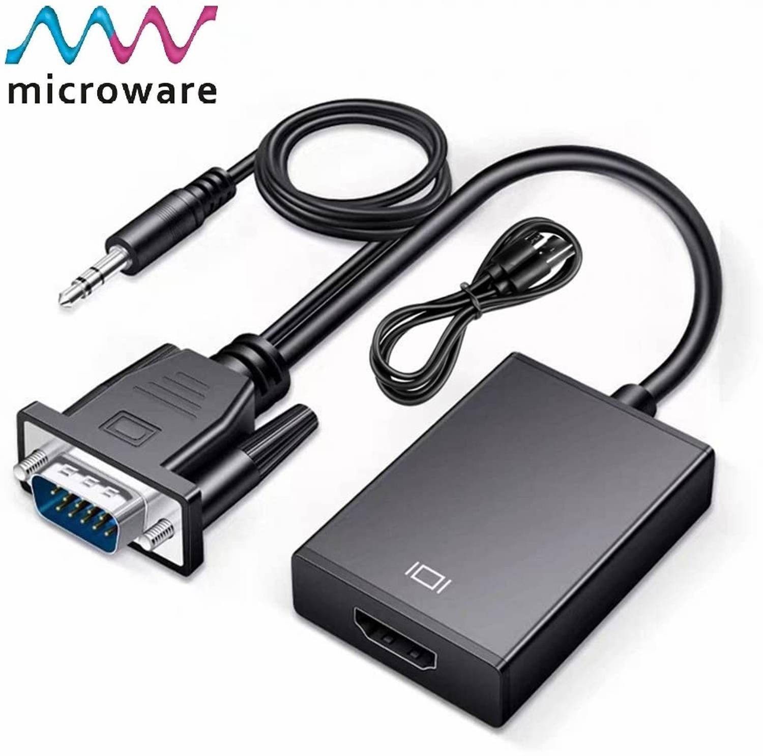 microware VGA to HDMI Converter Adapter with Audio Support 1080P