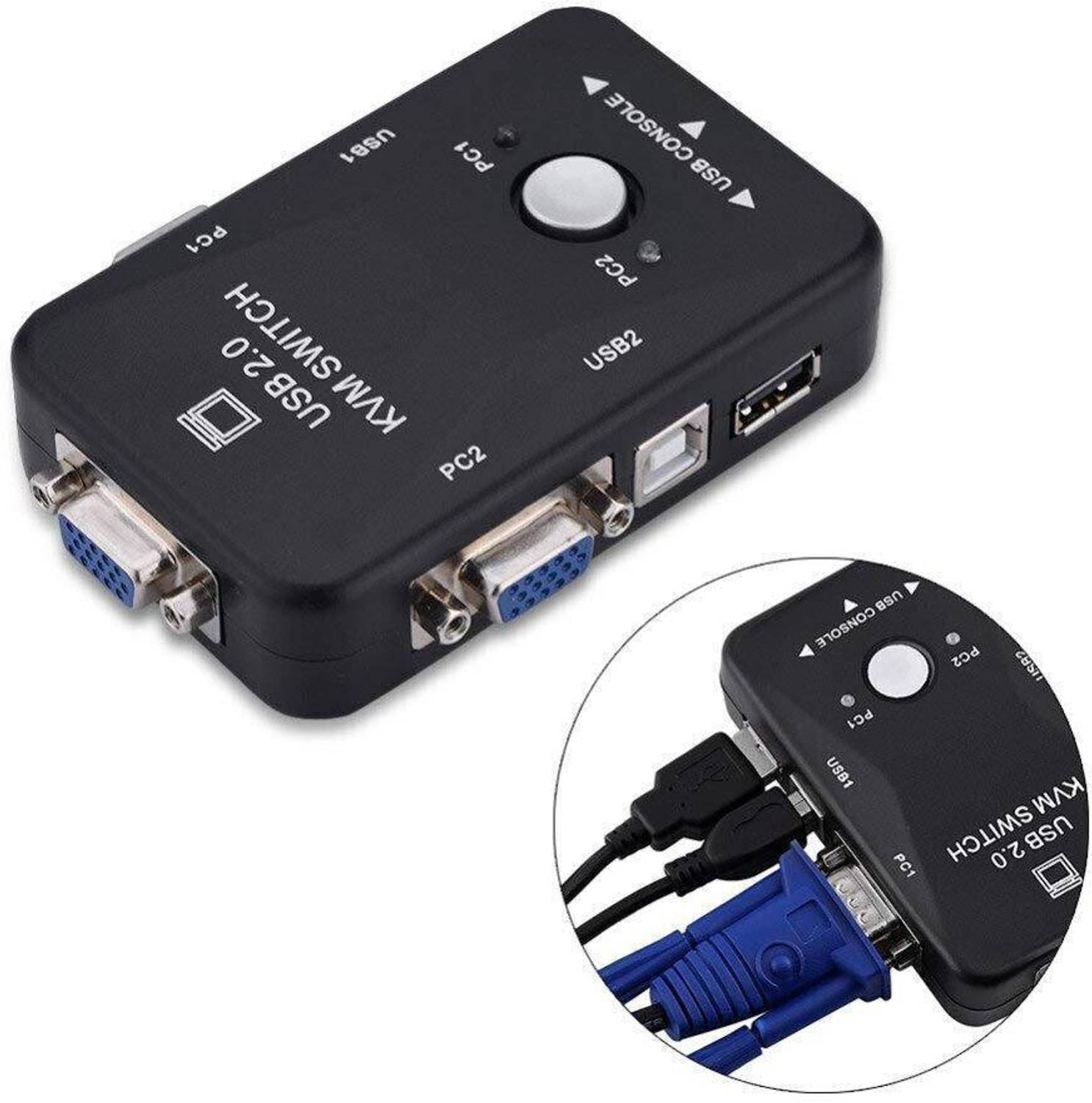 BKC 2 Port USB 2.0 Plus KVM Switch Box Control 2 PC from 1 USB Ke