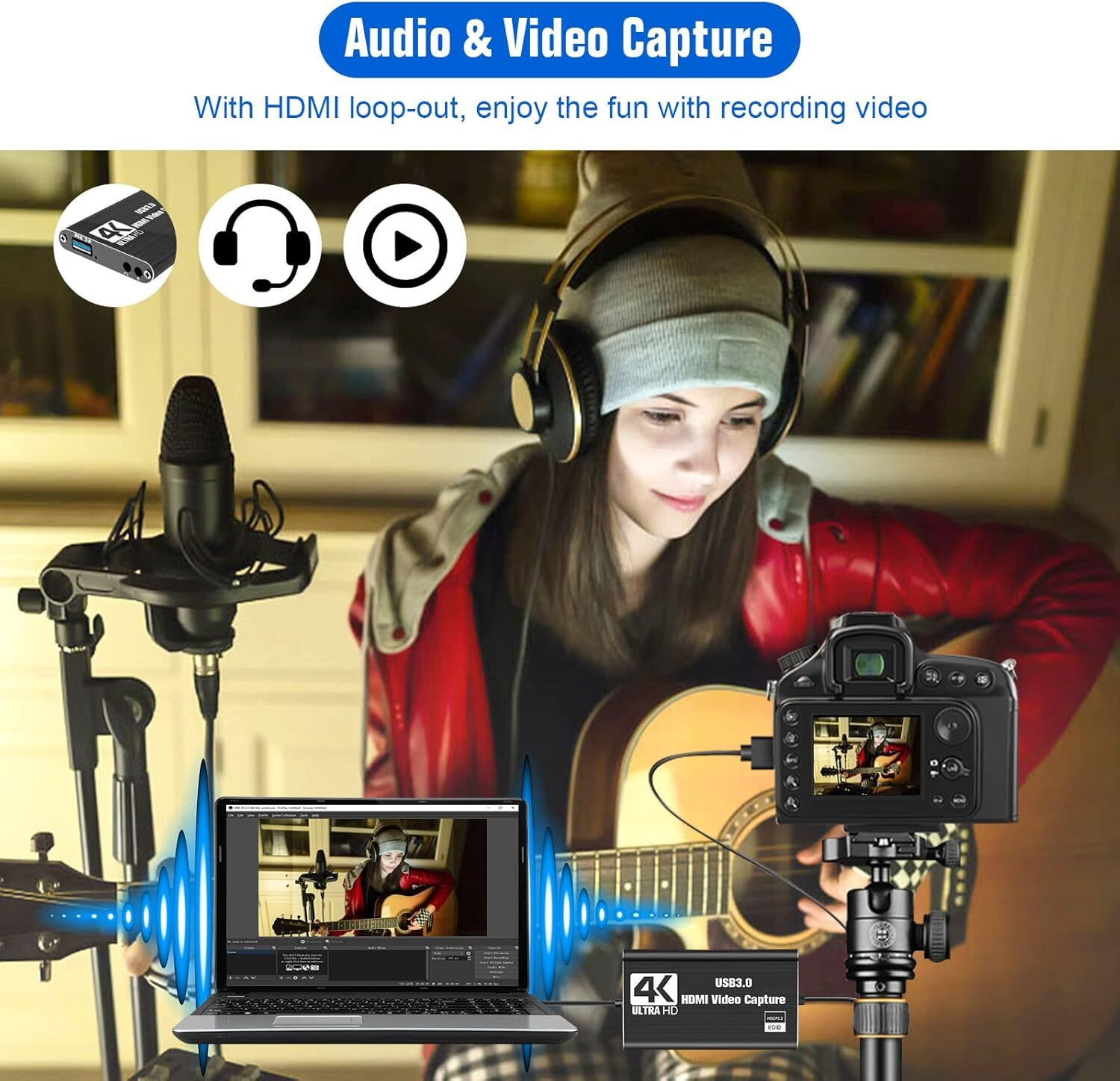 Image of atdaraz 4K HDMI Game Capture Card, USB 3.0 1080p 60fps for Streaming, Nintendo Switch Media Streaming Device