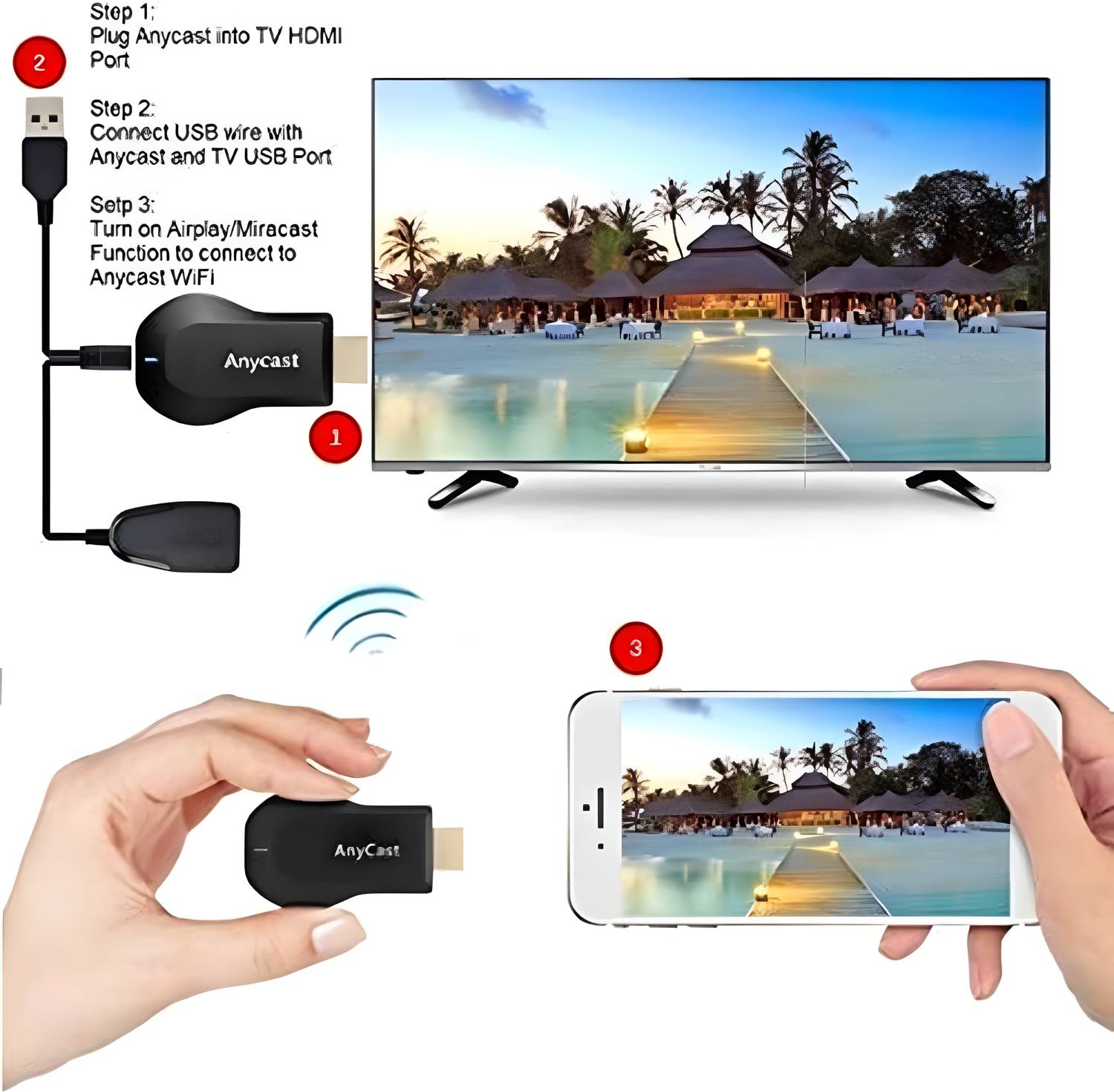 Clairbell AnyCast Wi-Fi Wireless Display Dongle Wireless HDMI Screen Mirroring AdaptorR284 Media Streaming Device - Image 2