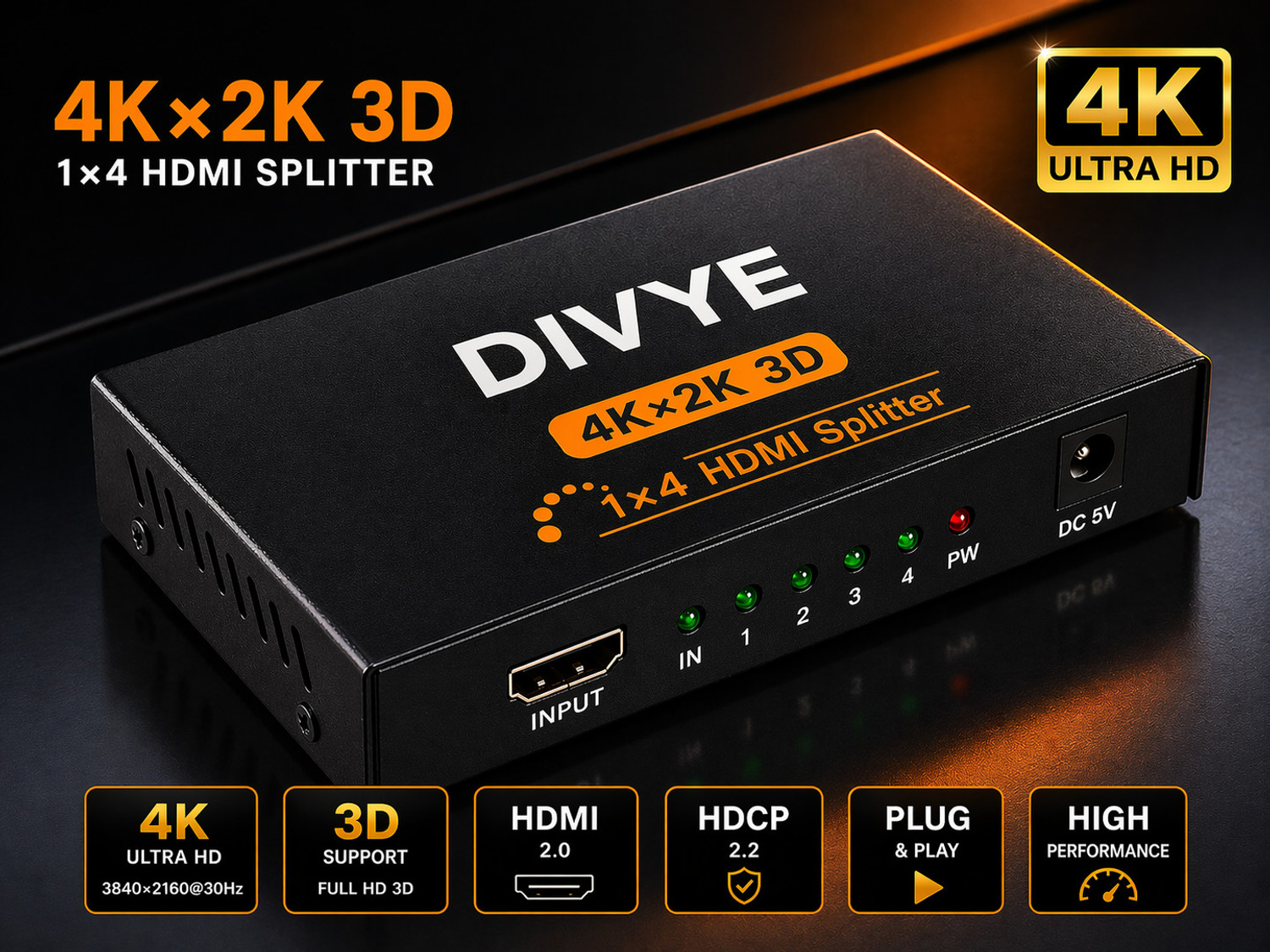Image of DIVYE 1x4 HDMI Splitter Media Streaming Device