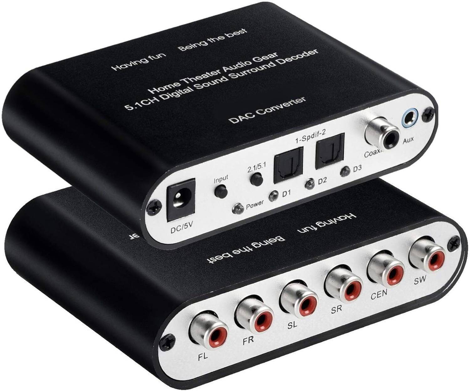 RyzCare 5.1/2.1 HD Audio Rush Digital Sound Decoder Converter, Optical SPDIF Media Streaming Device