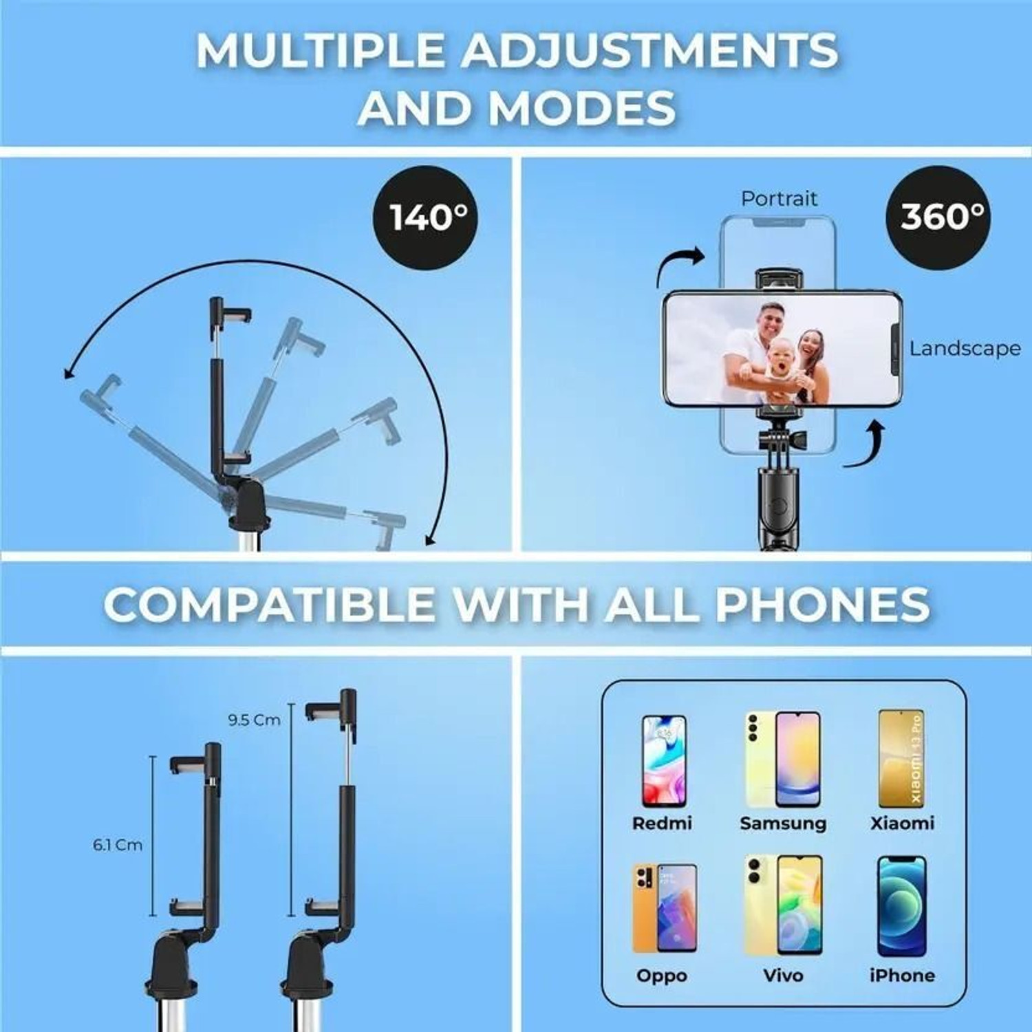 Image of Flipkart SmartBuy R1 Bluetooth Selfie Stick with Remote, 3-in-1 Multifunctional Selfie Stick, Tripod, Monopod Stand & Mobile Stand Compatible with All Mobile Phones Bluetooth Selfie Stick