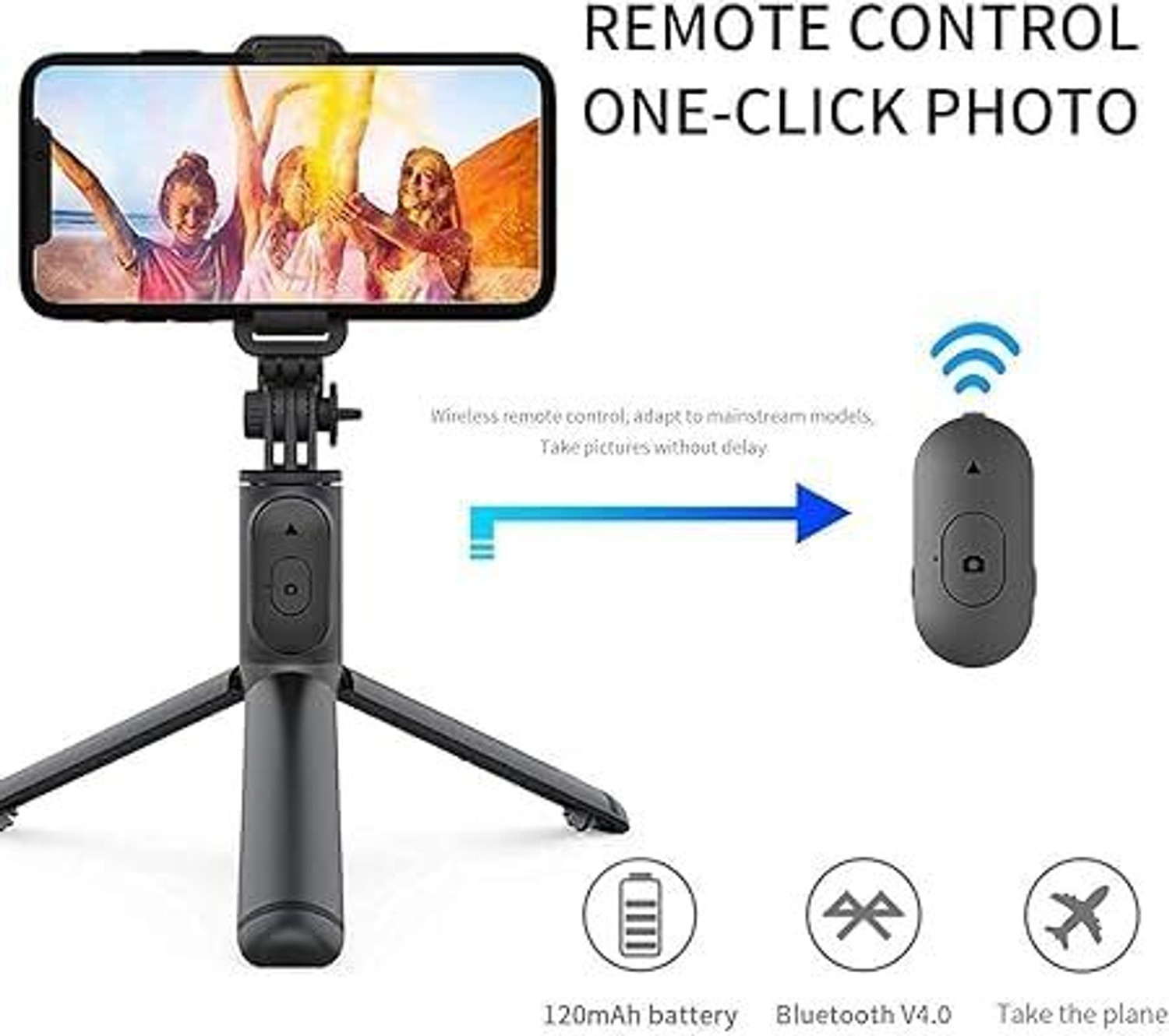 Image of UniBoss Bluetooth Selfie Stick with Remote, 3-in-1 Multifunctional Selfie Stick, Tripod, Monopod Stand & Mobile Stand Compatible with All Mobile Phones Bluetooth Selfie Stick