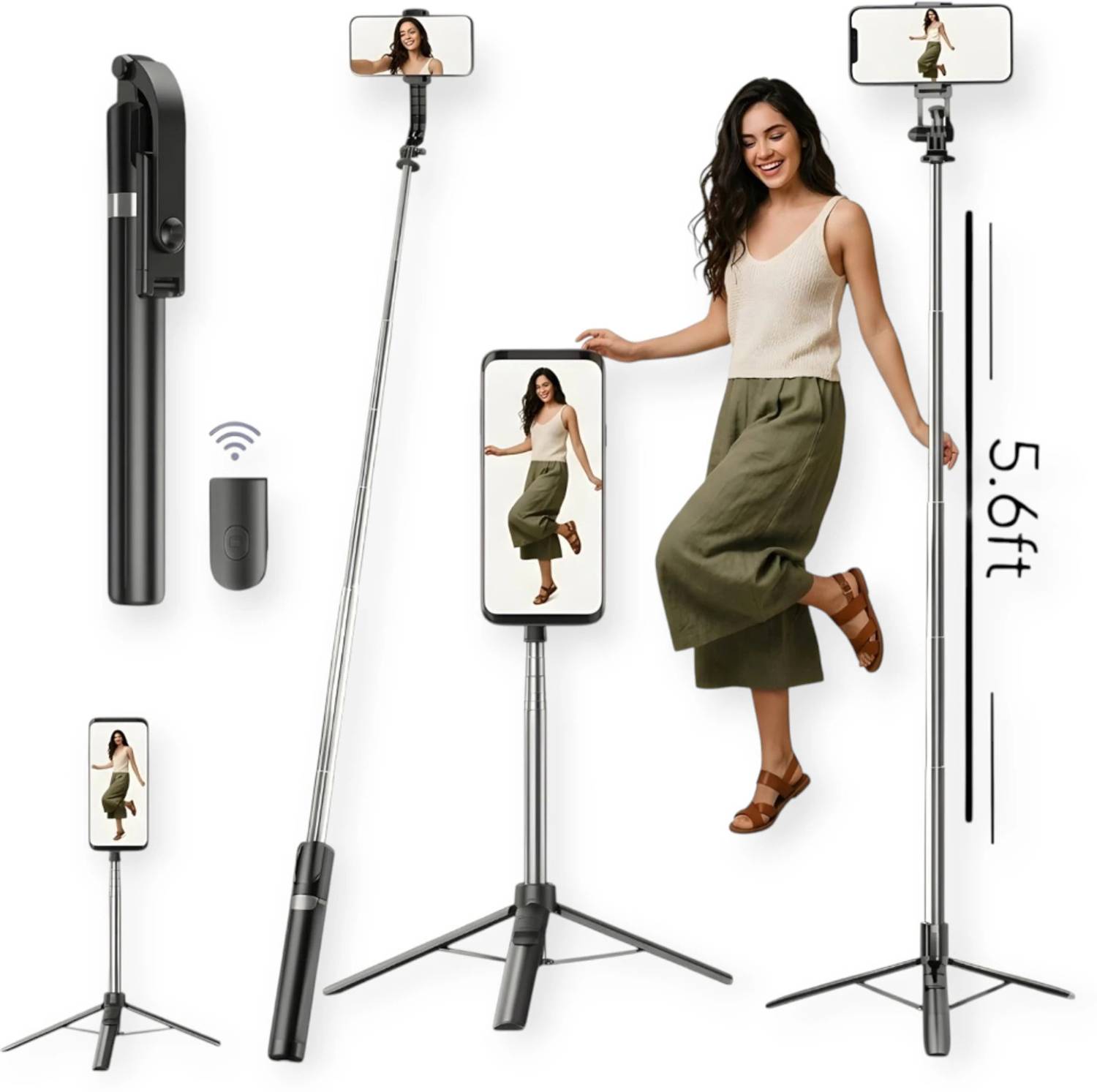 Hold up 67Inch/ 170cm Long Selfie Stick Tripod Stand with Wireless Remote, Long Tripod Stand with 360° Rotation, Compatible with Mobile/GoPro for Travel,Compatible with iPhone and All Smartphones Bluetooth Selfie Stick