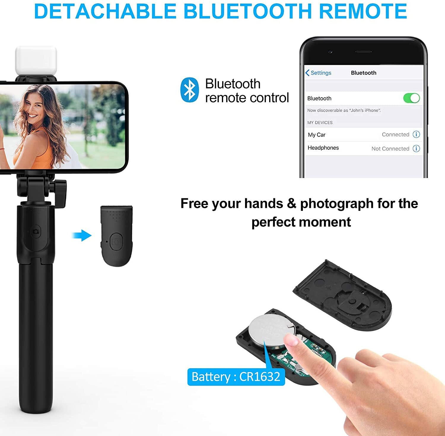 Image of Hold up Stable Selfie Stick Tripod with Fill Light, Bluetooth Wireless Remote with Switch, for iPhone 13 /12 /11 /XS Max /8 /7, Samsung Galaxy S21 /S20 /S10 /S10+, Google Pixel 5a /5 /4 XL /4, Huawei P40 / P30 Pro Bluetooth Selfie Stick