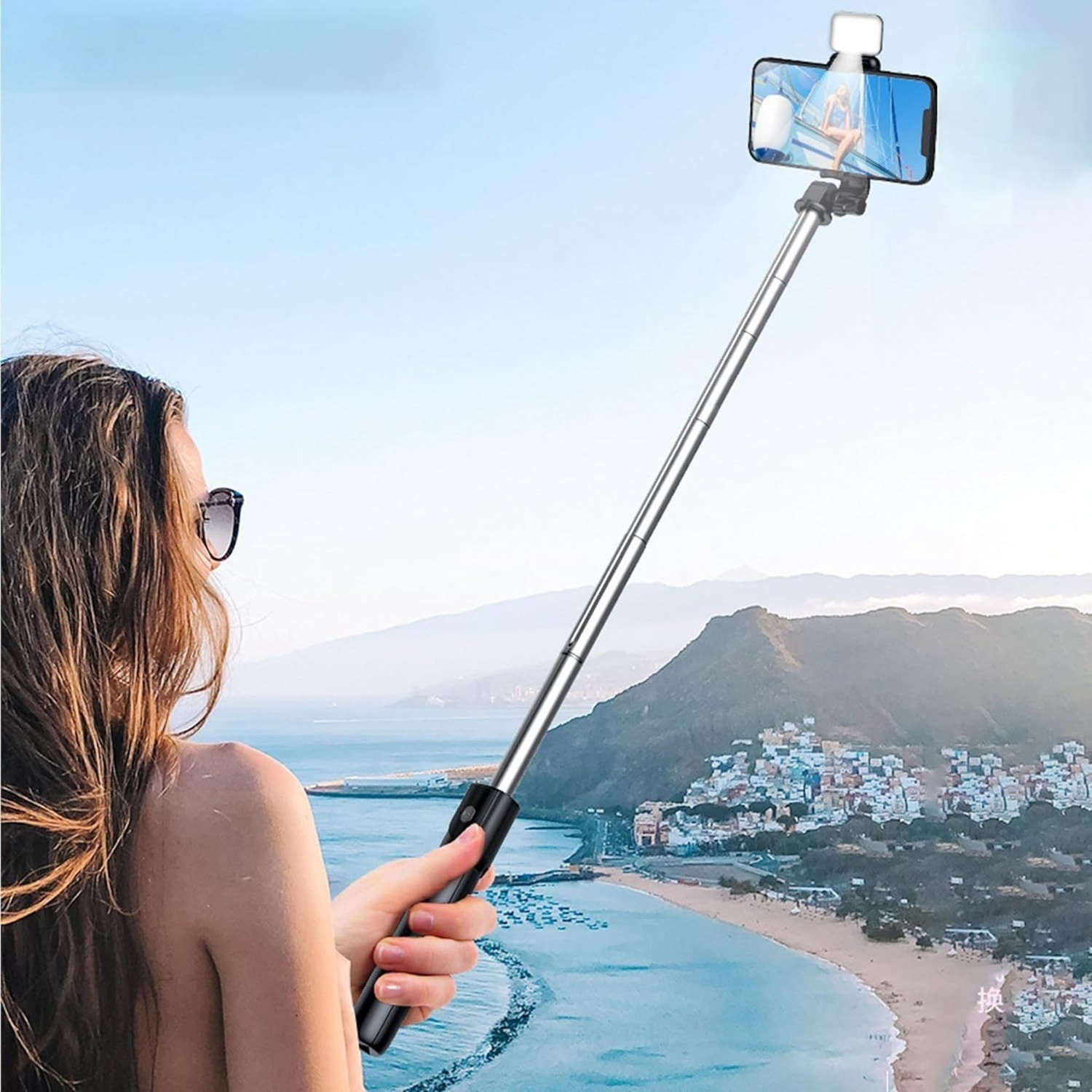Image of DigiPrints Extendable Selfie Stick Wireless Remote Tripod, Portable, Lightweight, Rechargeable Dimmable for Live Streaming & Photography Compatible with iPhone and Android Bluetooth Selfie Stick